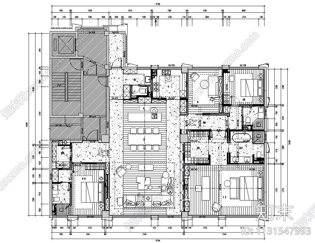 浙江杭州300㎡户型大平层样板间施工图2021cad施工图下载【ID:1131547993】