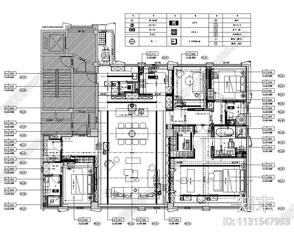 浙江杭州300㎡户型大平层样板间施工图2021cad施工图下载【ID:1131547993】