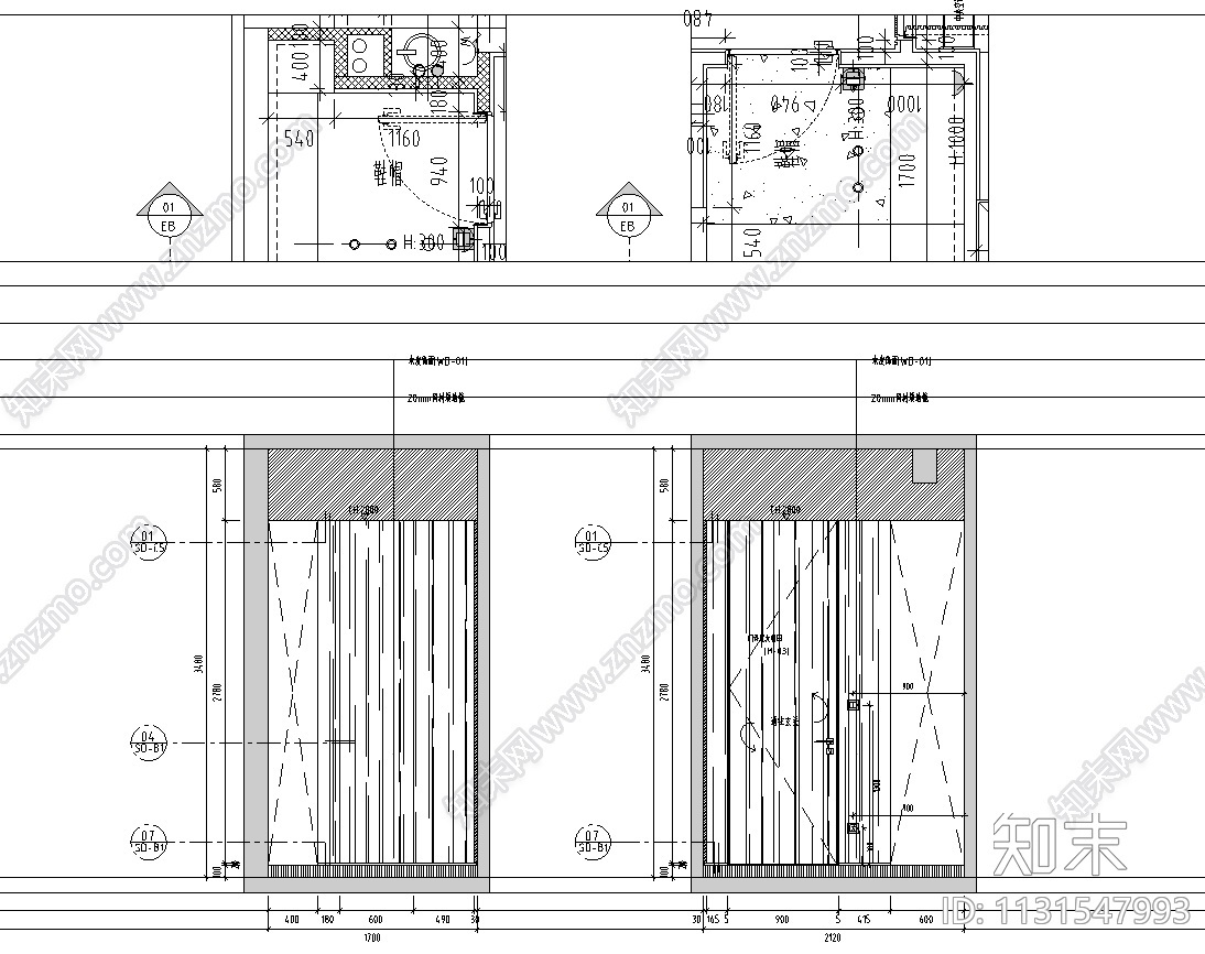 浙江杭州300㎡户型大平层样板间施工图2021cad施工图下载【ID:1131547993】