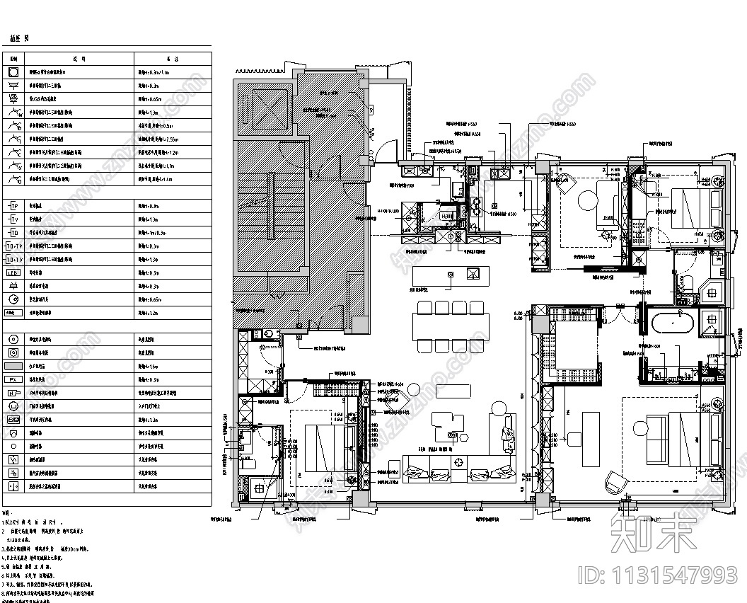 浙江杭州300㎡户型大平层样板间施工图2021cad施工图下载【ID:1131547993】