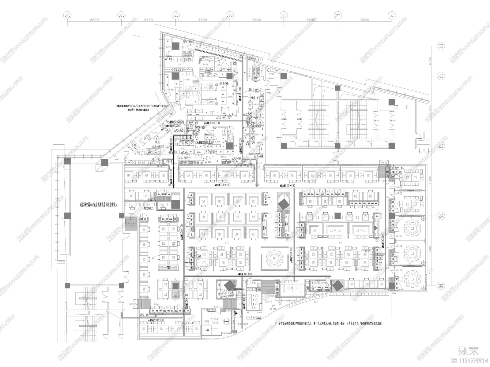 武汉群星城1400㎡海底捞火锅店装修施工图施工图下载【ID:1131376914】