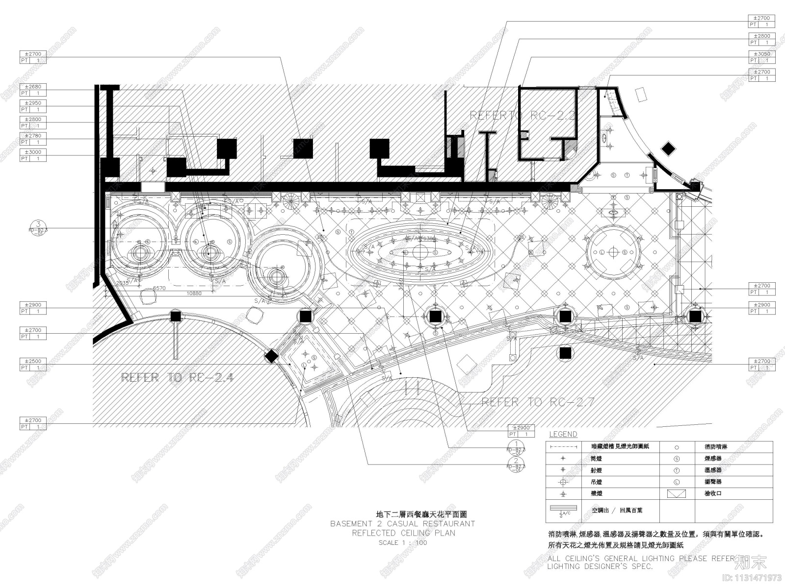 北京棕榈泉会馆西餐厅室内装修设计施工图cad施工图下载【ID:1131471973】