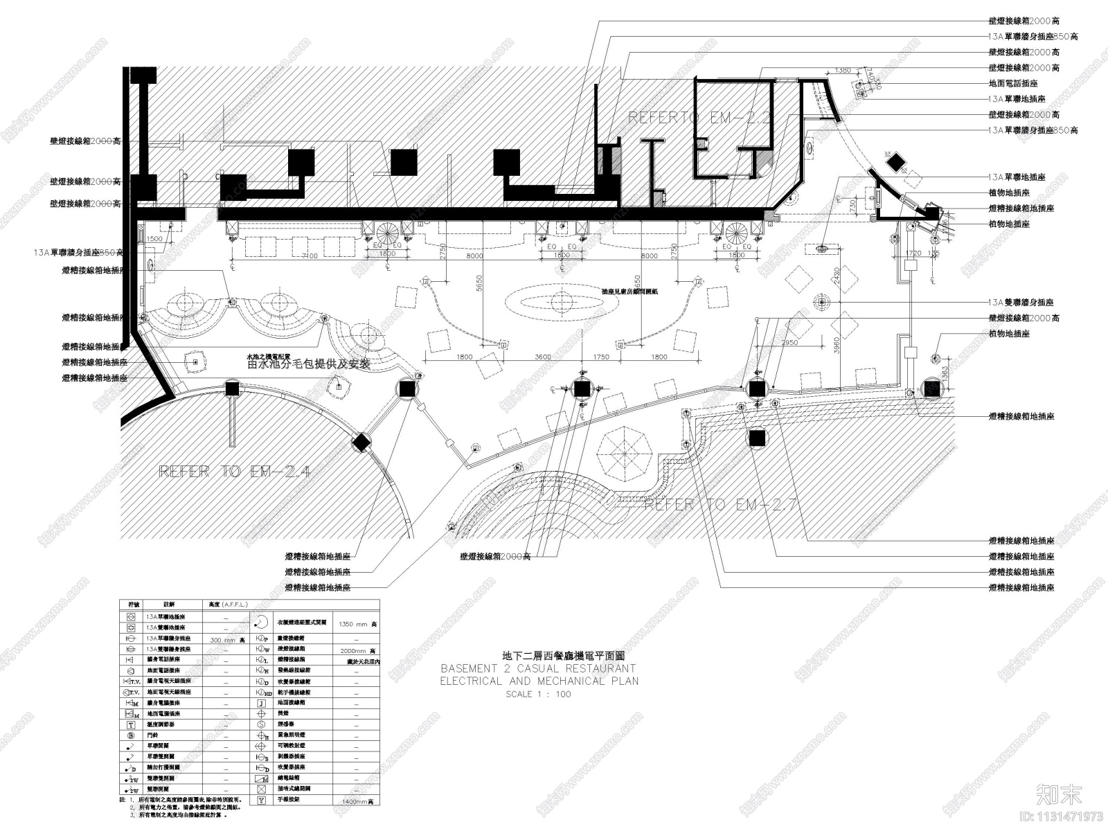 北京棕榈泉会馆西餐厅室内装修设计施工图cad施工图下载【ID:1131471973】