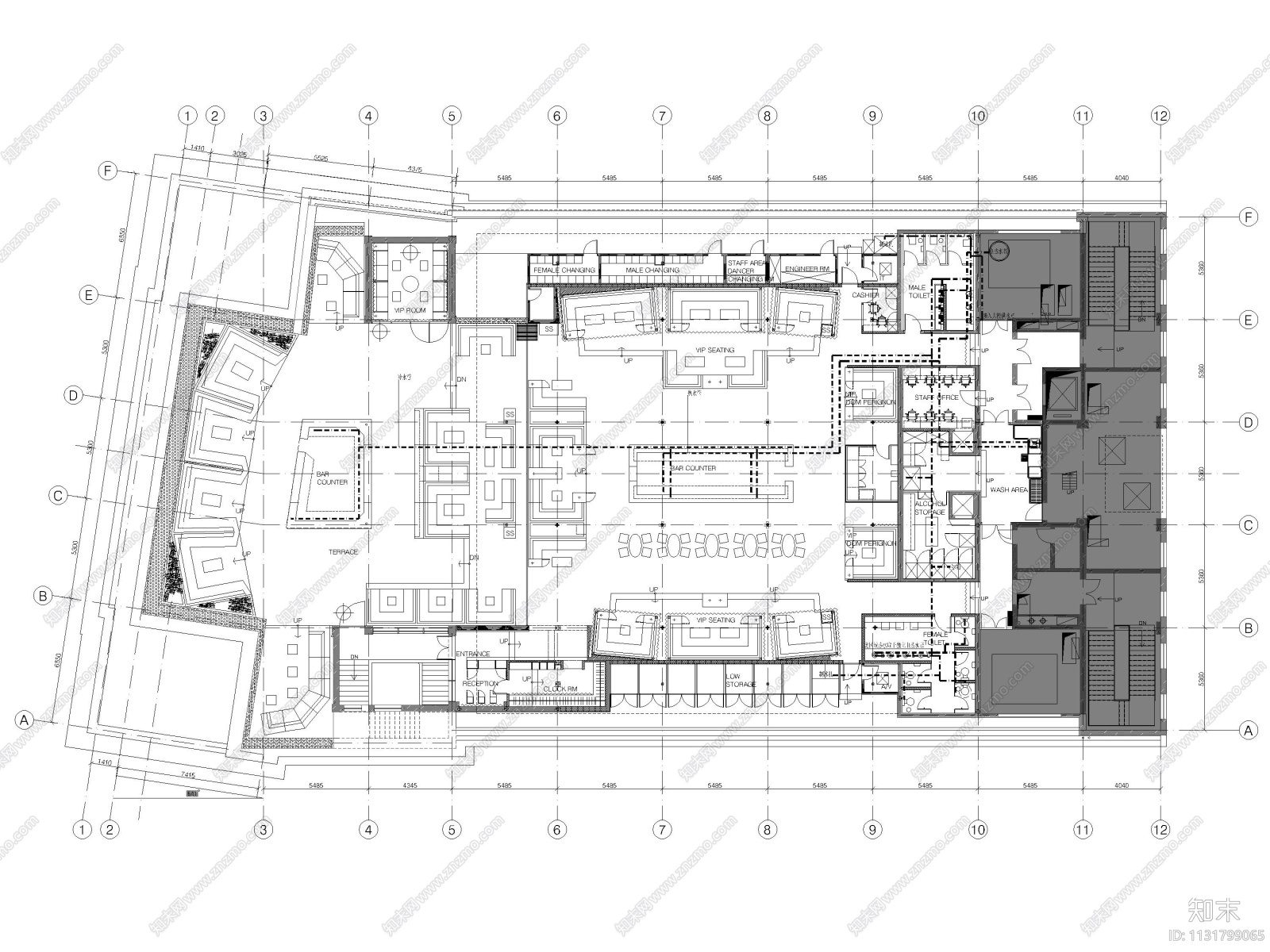 上海外滩18号1100㎡酒吧室内装修施工图cad施工图下载【ID:1131799065】