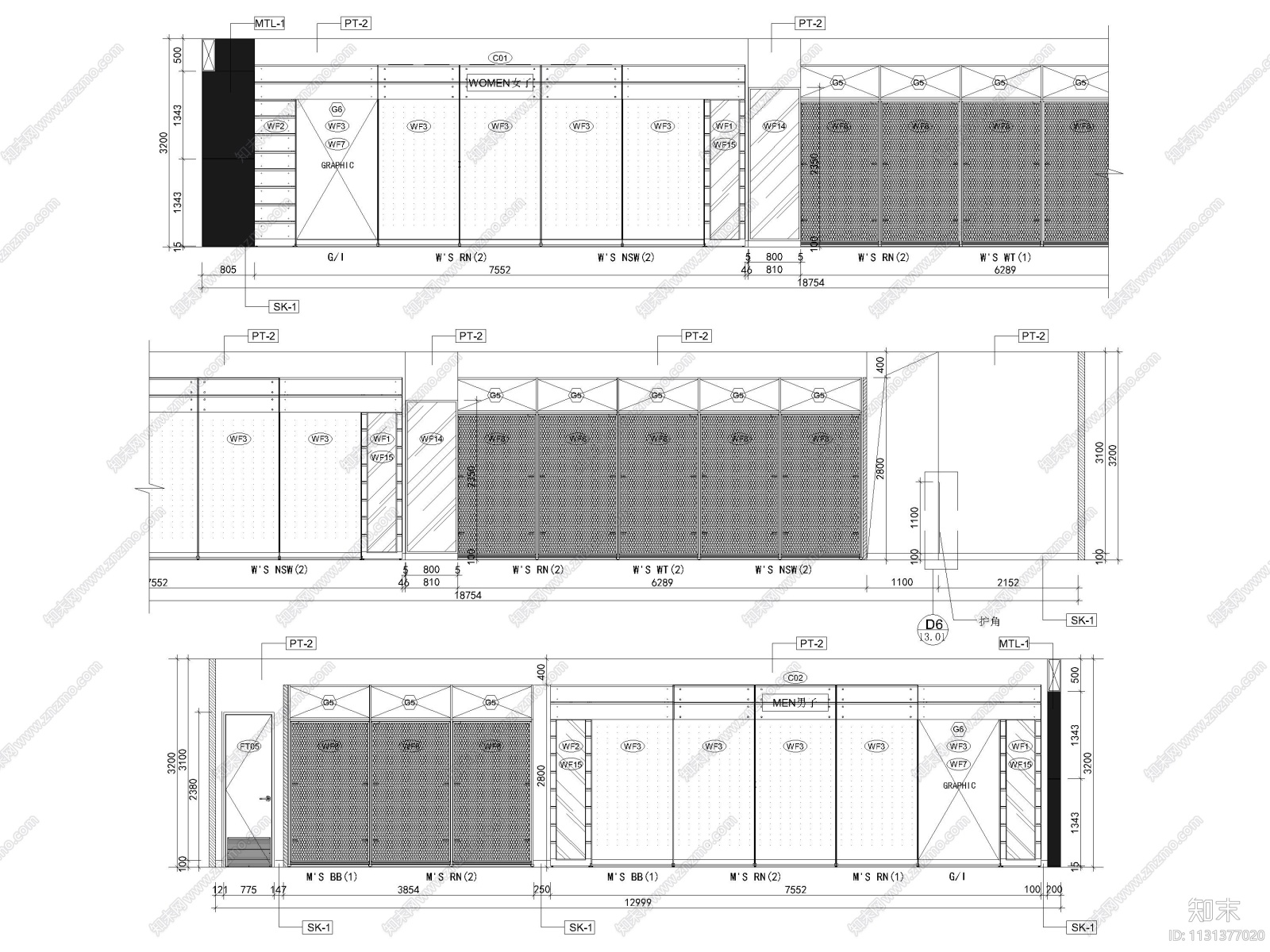 北京大兴417㎡耐克品牌服装店装修施工图cad施工图下载【ID:1131377020】