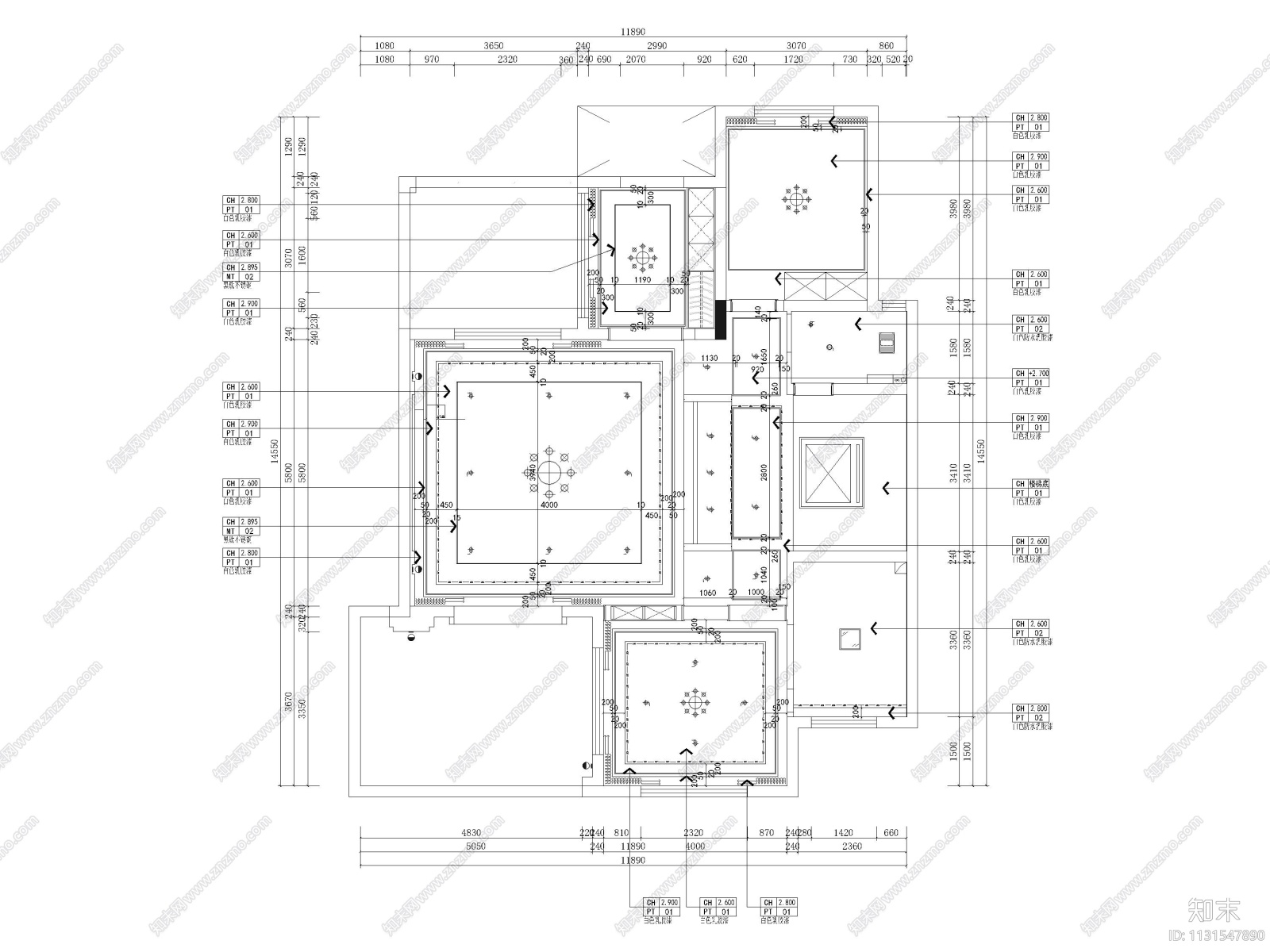 600㎡新中式三层四居别墅装修施工图+3D模型施工图下载【ID:1131547890】