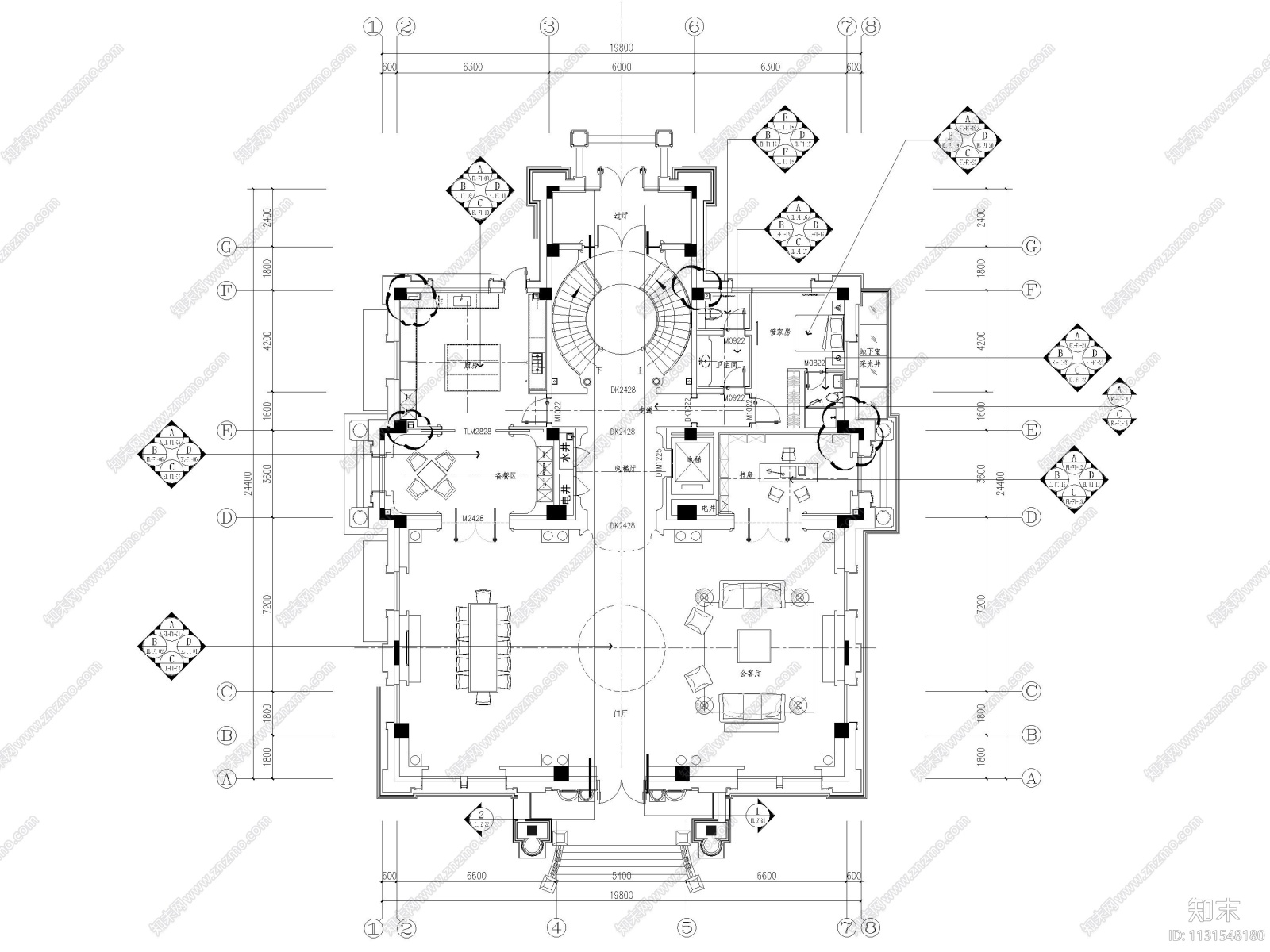 山东1000㎡三层五居室独栋别墅装修施工图cad施工图下载【ID:1131548180】