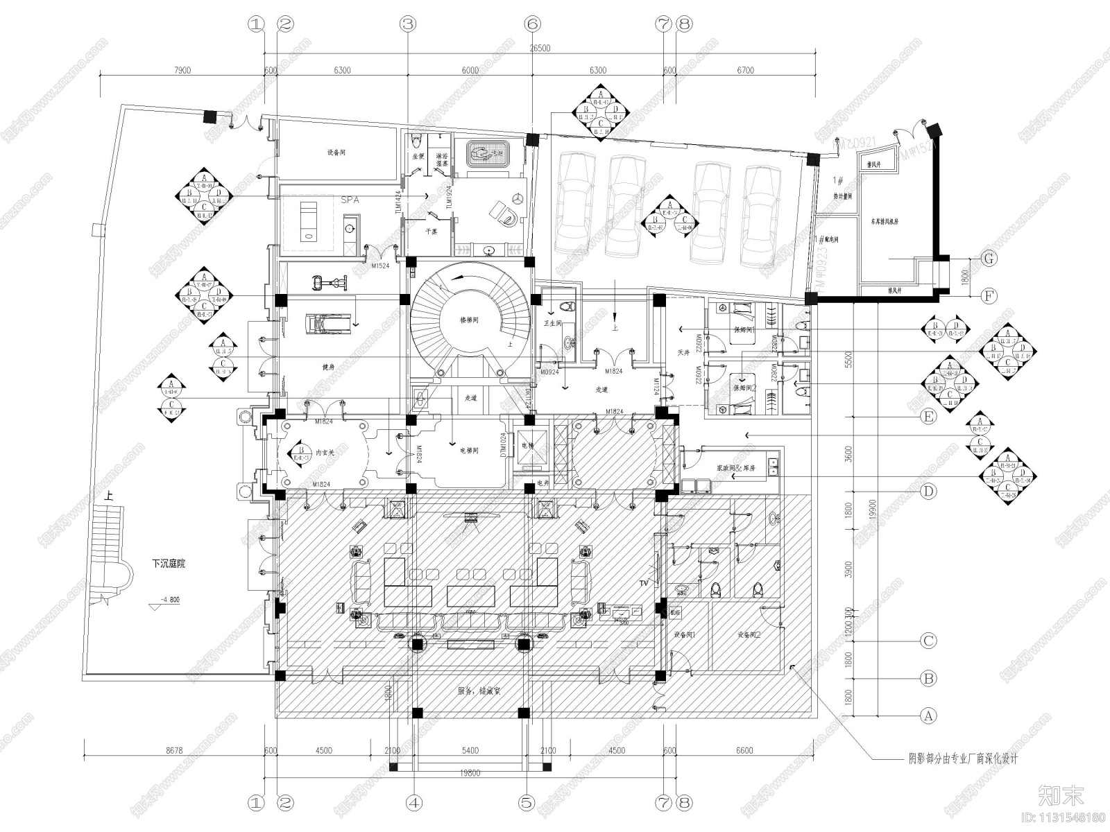 山东1000㎡三层五居室独栋别墅装修施工图cad施工图下载【ID:1131548180】