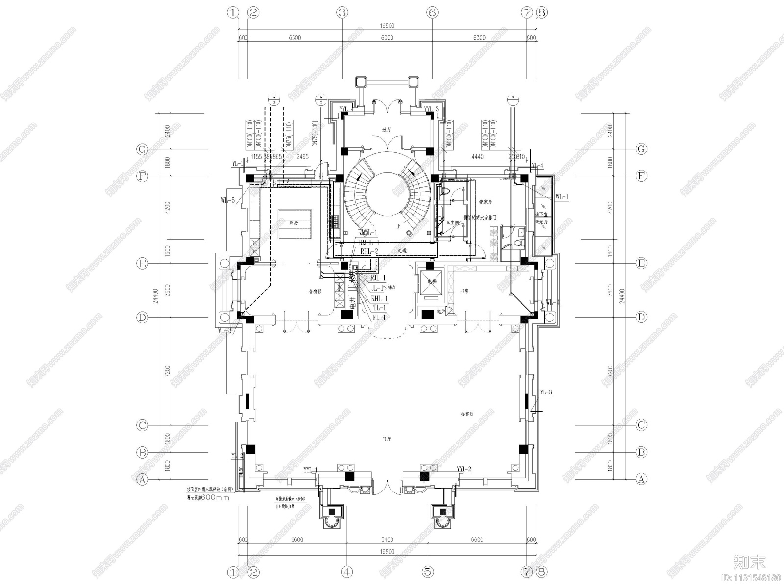 山东1000㎡三层五居室独栋别墅装修施工图cad施工图下载【ID:1131548180】