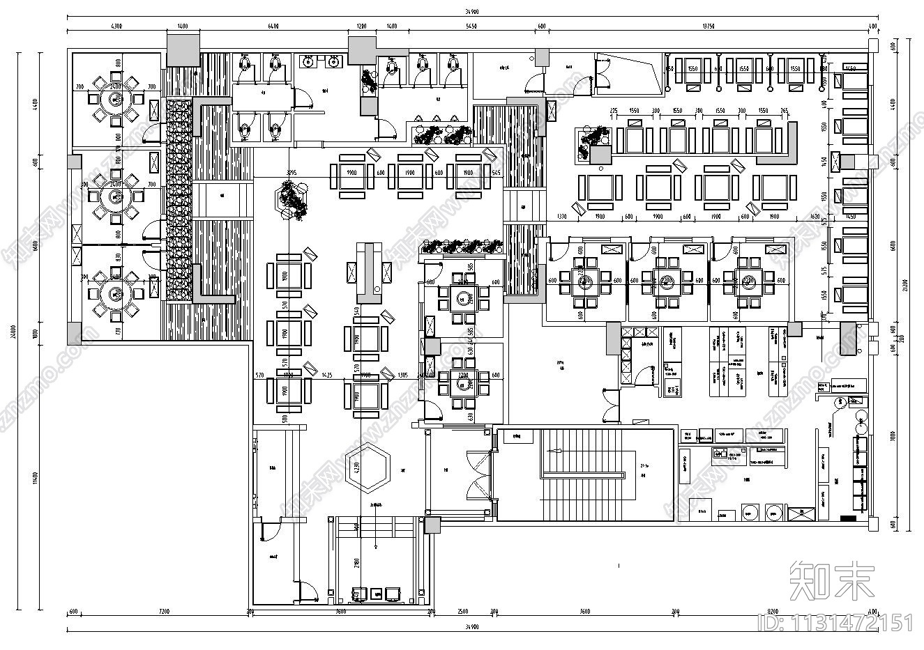 四川小龙坎中式火锅店餐厅装修设计施工图cad施工图下载【ID:1131472151】