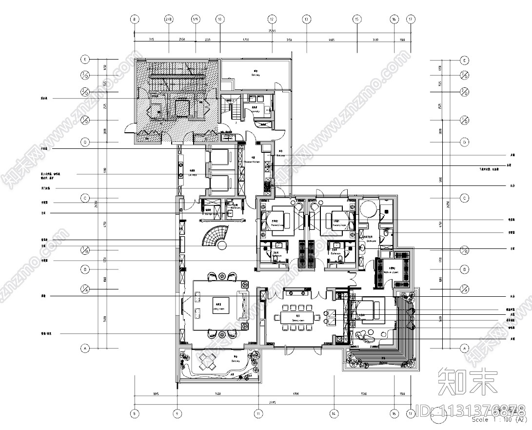 上海复式豪宅别墅设计CAD施工图+效果图施工图下载【ID:1131376878】