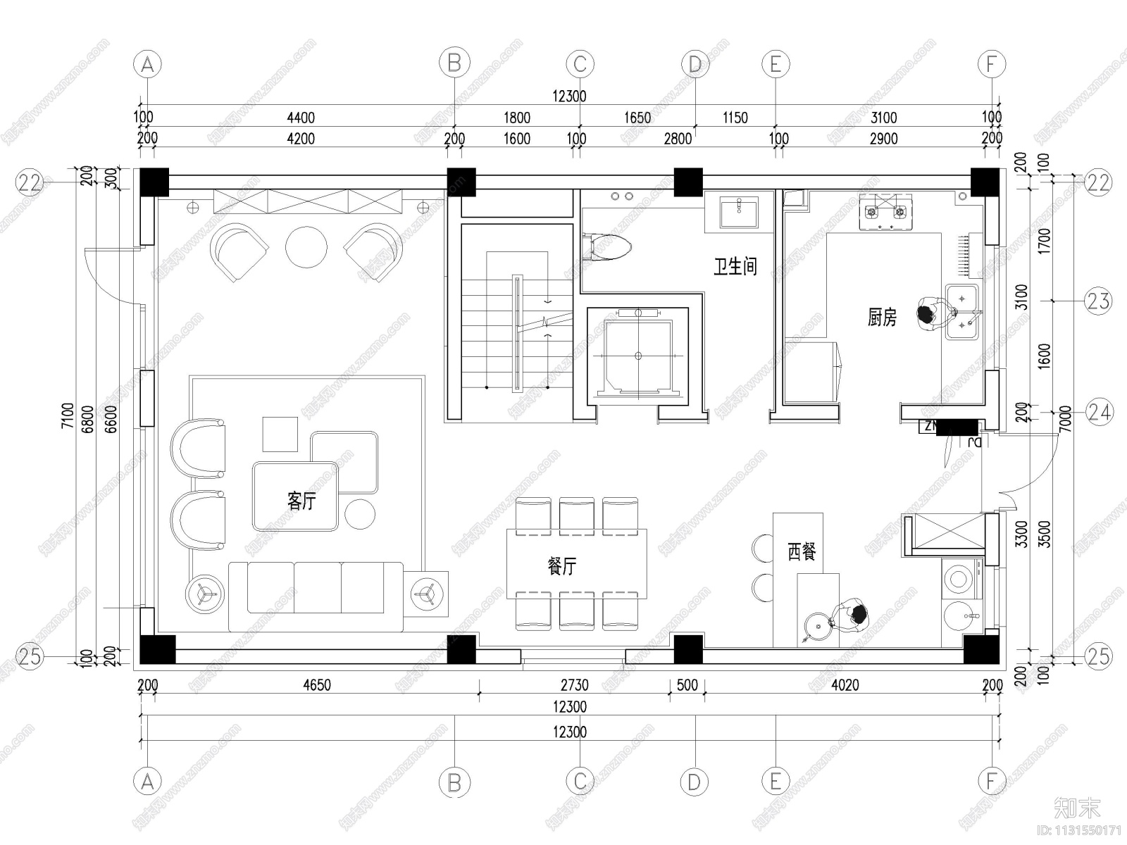 沈阳447㎡三层三居别墅装修施工图+3D模型cad施工图下载【ID:1131550171】