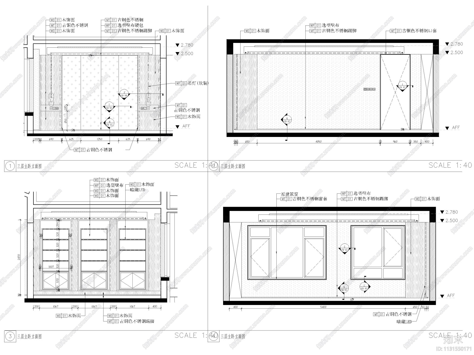 沈阳447㎡三层三居别墅装修施工图+3D模型cad施工图下载【ID:1131550171】