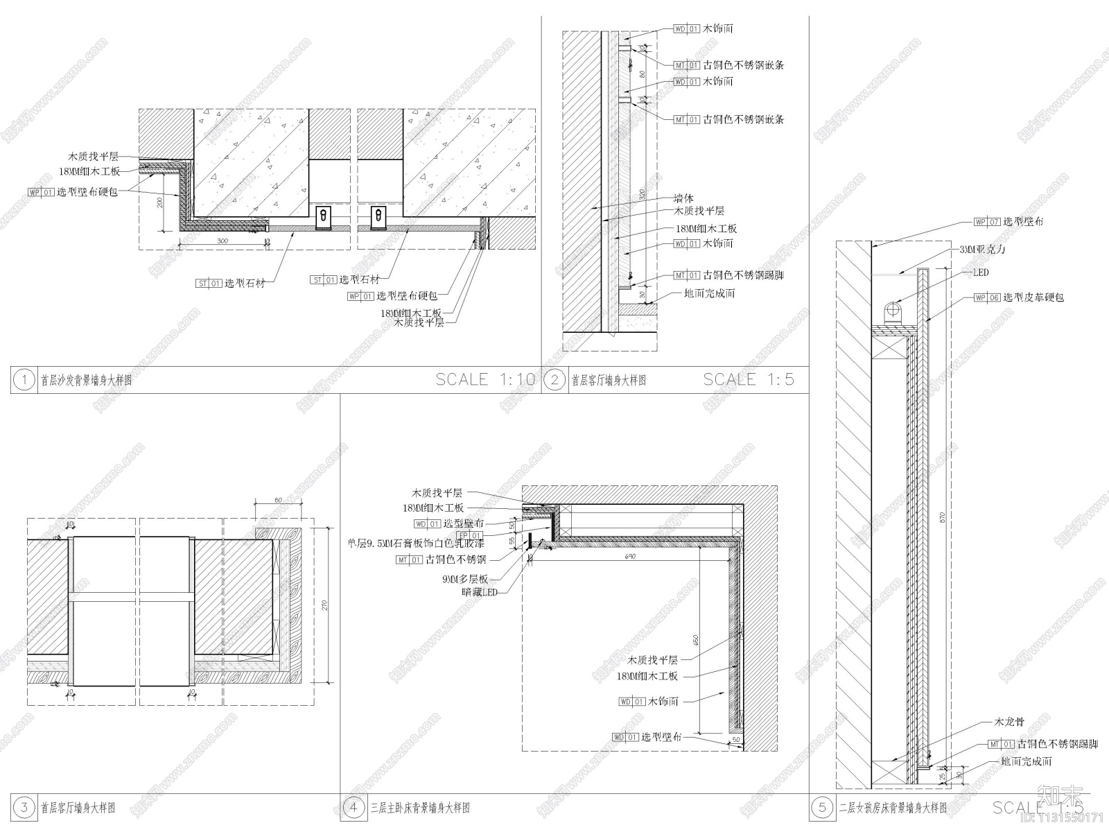 沈阳447㎡三层三居别墅装修施工图+3D模型cad施工图下载【ID:1131550171】