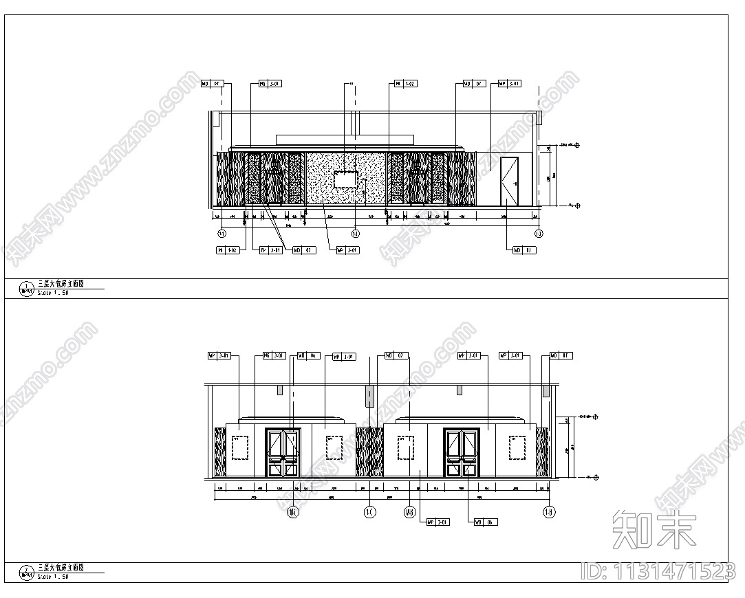 安徽某大型饭店整套室内装修设计施工图（51张）施工图下载【ID:1131471523】