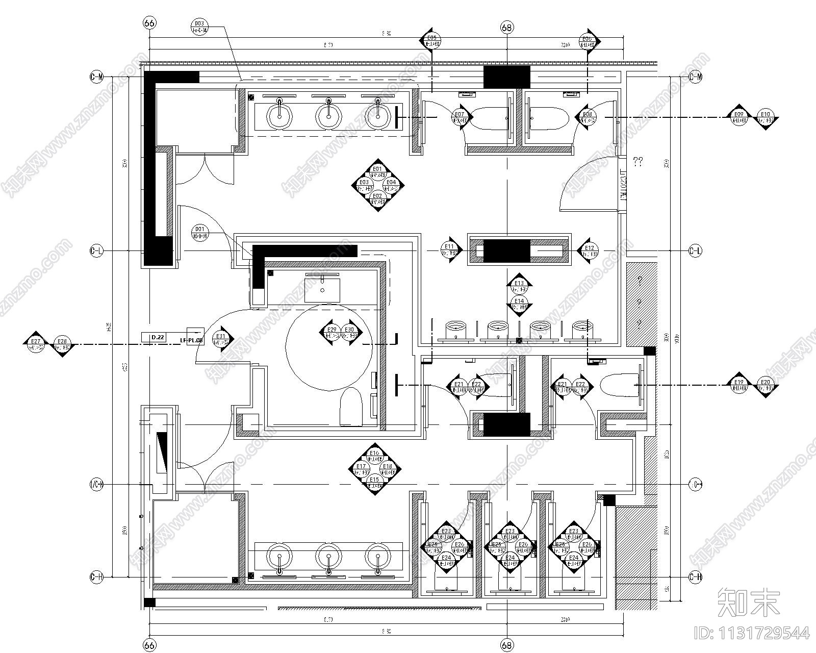 恒禾置地五缘湾璞尚酒店中餐厅装修施工图cad施工图下载【ID:1131729544】