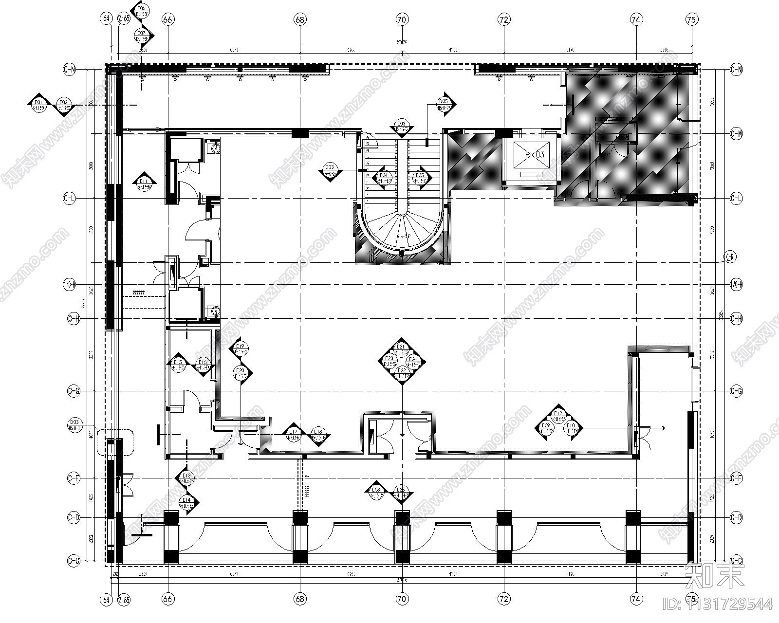 恒禾置地五缘湾璞尚酒店中餐厅装修施工图cad施工图下载【ID:1131729544】