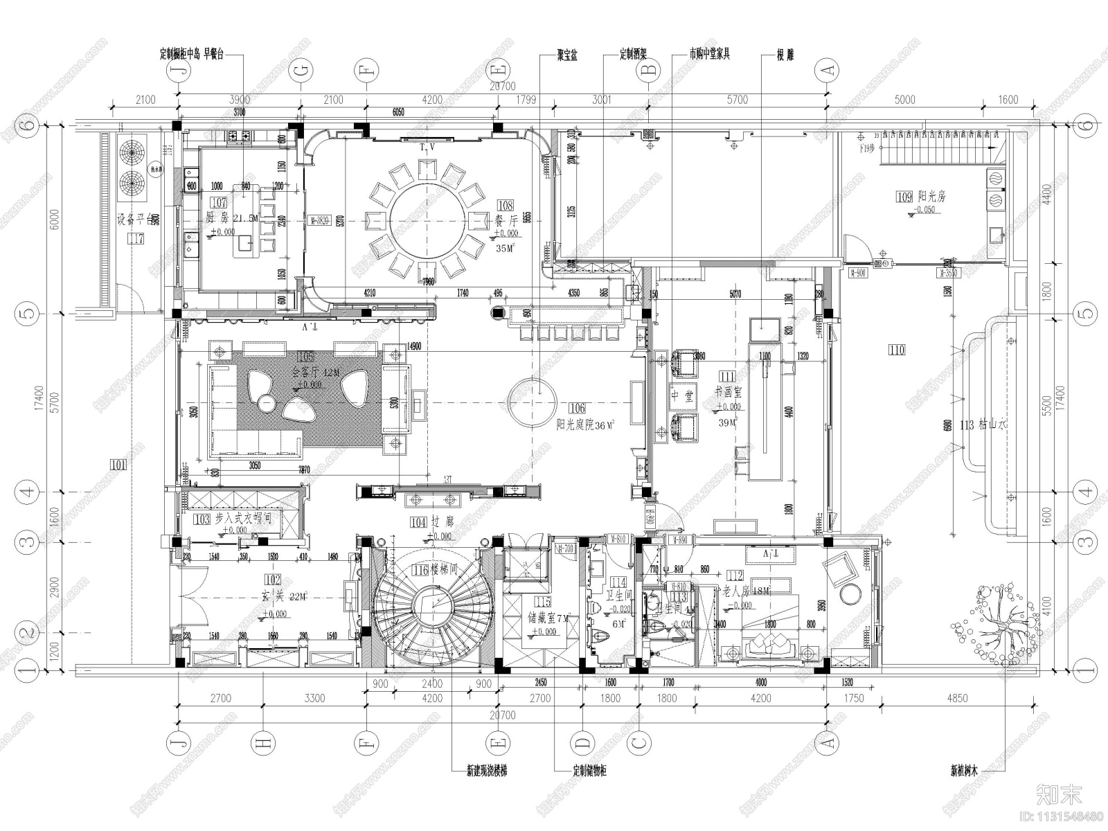江苏1200㎡二层五居室别墅设计全套施工图施工图下载【ID:1131548480】