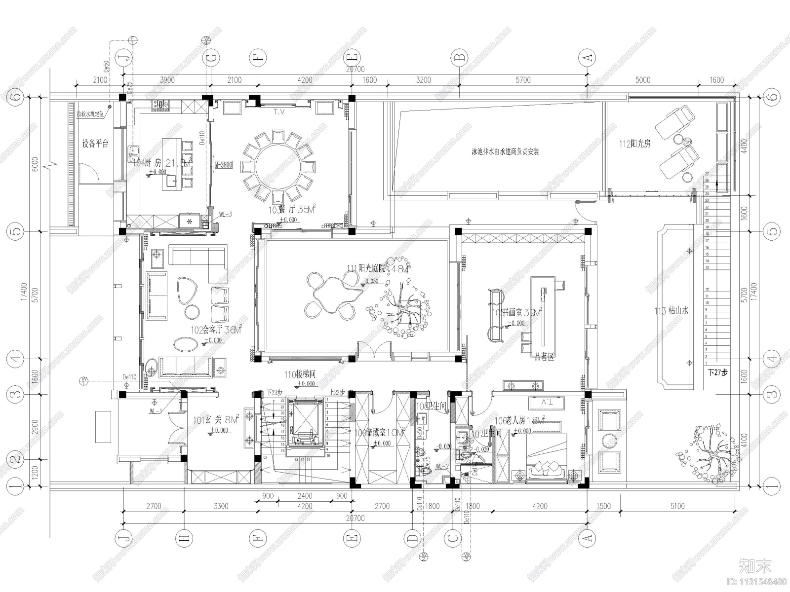 江苏1200㎡二层五居室别墅设计全套施工图施工图下载【ID:1131548480】