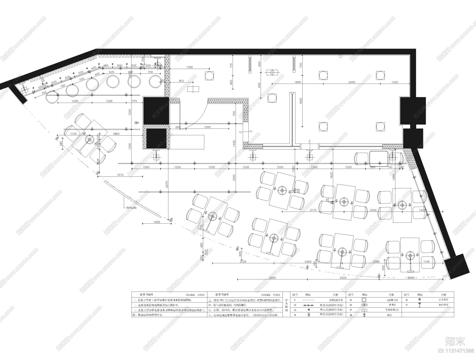 江苏80㎡水饺餐厅室内装修施工图cad施工图下载【ID:1131471388】