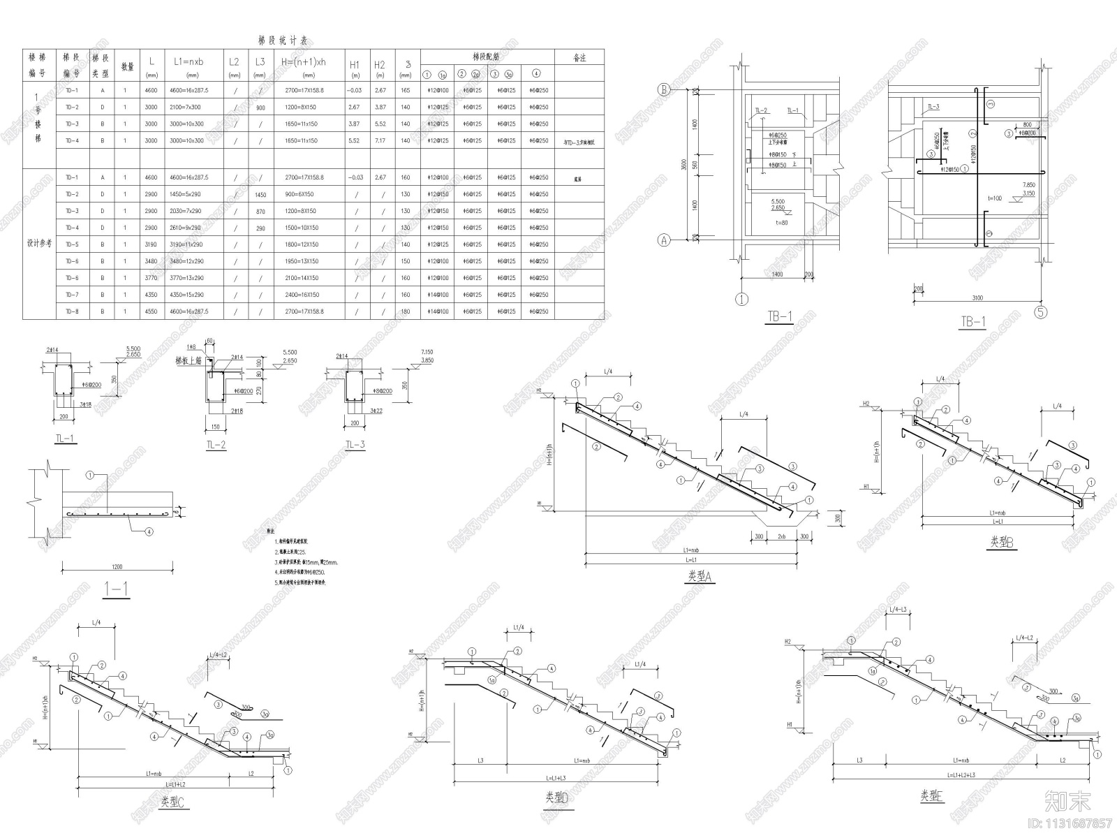 44个普通建筑楼梯节点剖面详图施工图下载【ID:1131687857】