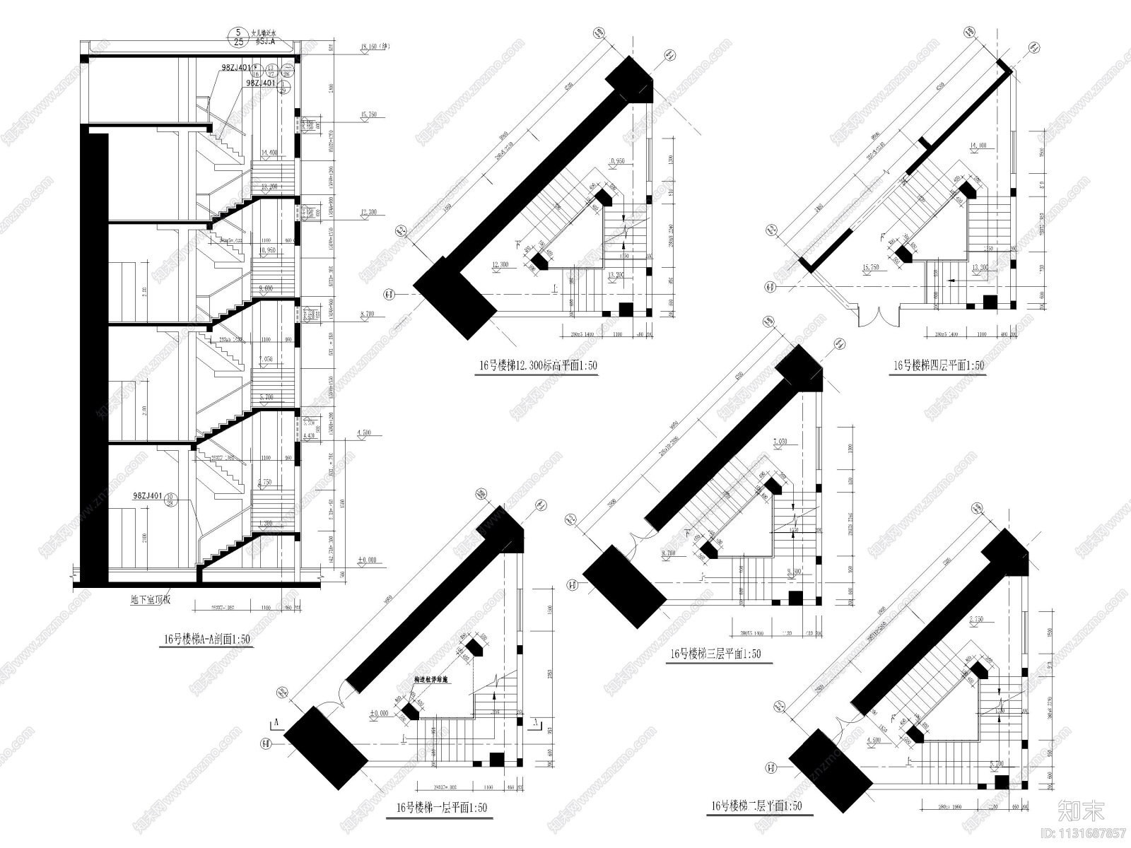 44个普通建筑楼梯节点剖面详图施工图下载【ID:1131687857】