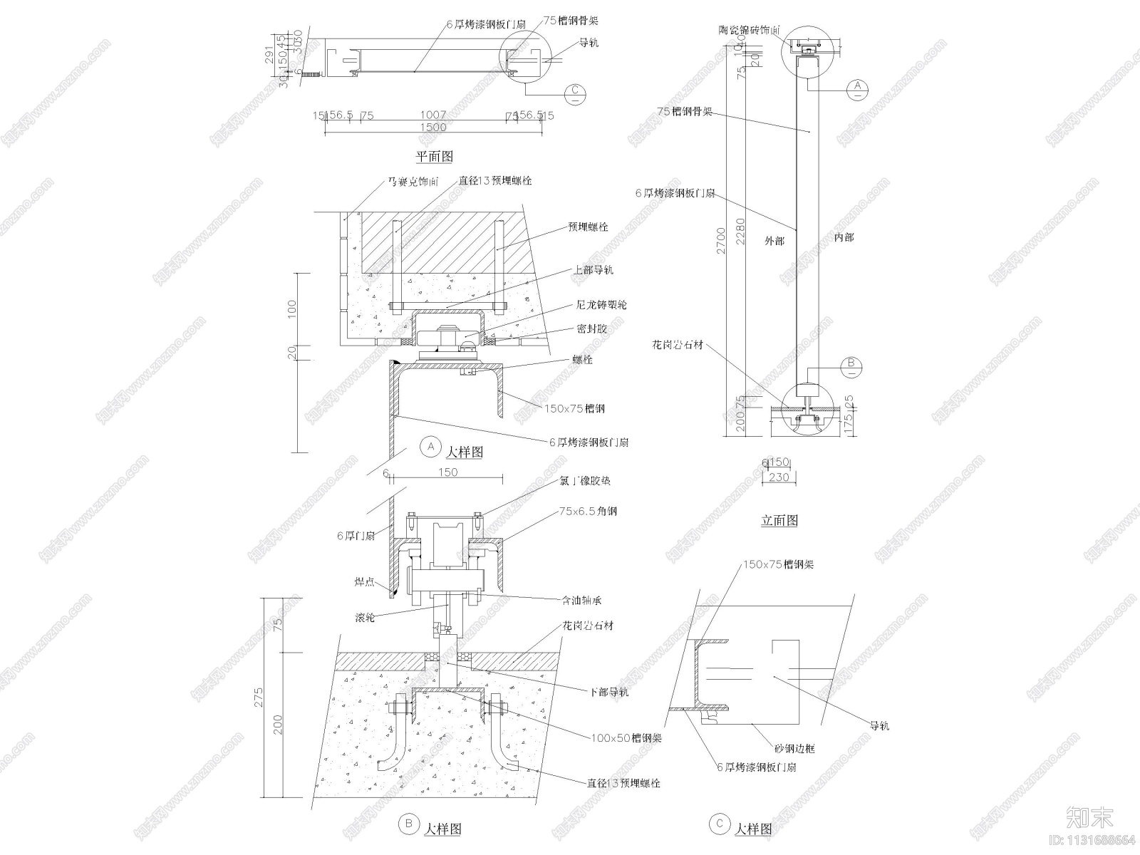 门窗节点详图（防火门，电梯门，窗干挂等）cad施工图下载【ID:1131688664】