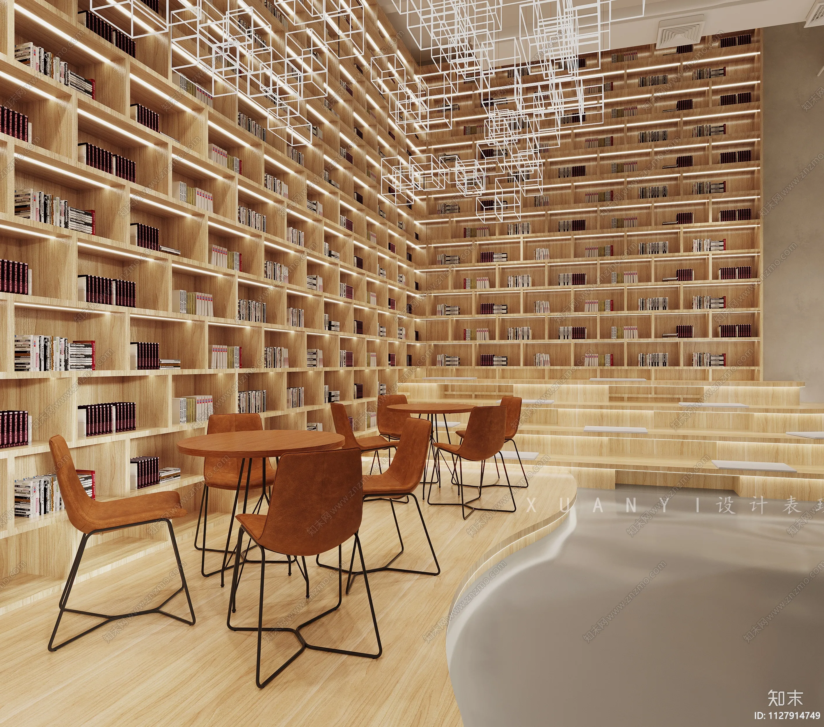 现代书咖设计 效果图欣赏_【知末效果图】