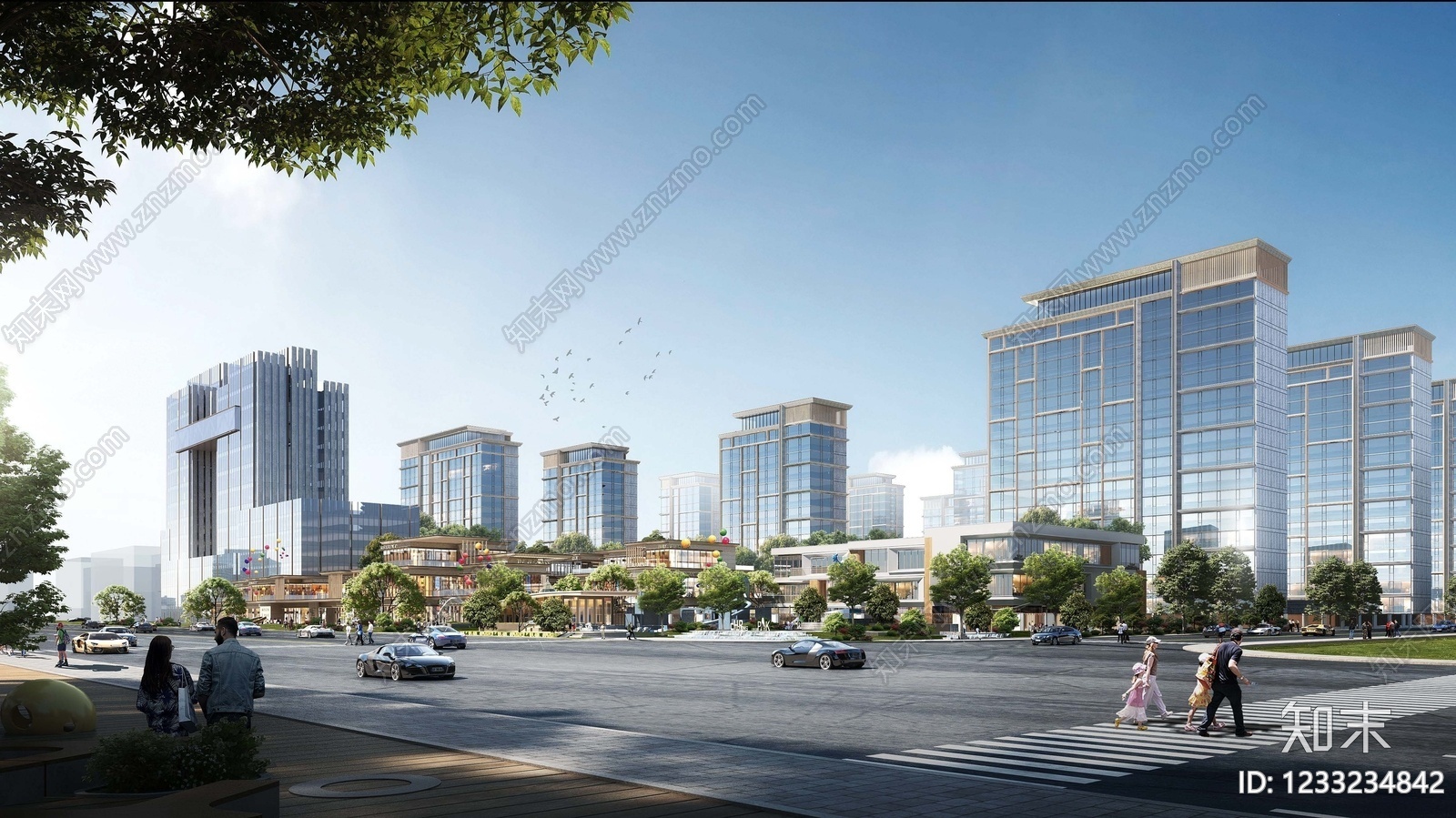 商业综合建筑群效果图效果图下载【ID:1233234842】