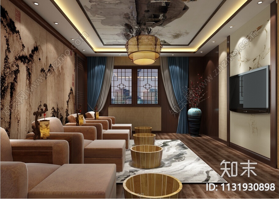 北京足疗养生会所设计施工图（含效果图）cad施工图下载【ID:1131930898】