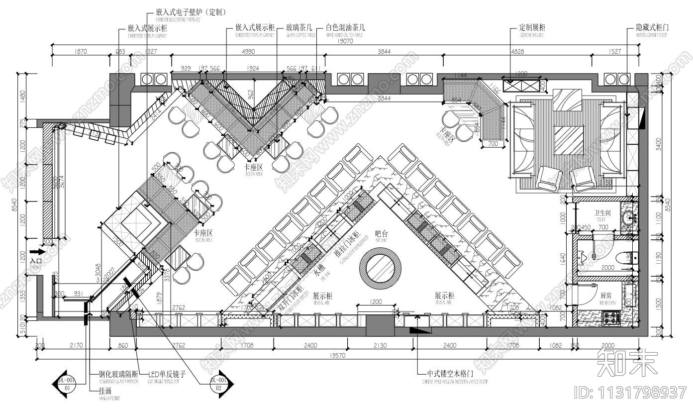 呼和浩特现代风“翼”酒吧装修施工图+实景cad施工图下载【ID:1131798937】