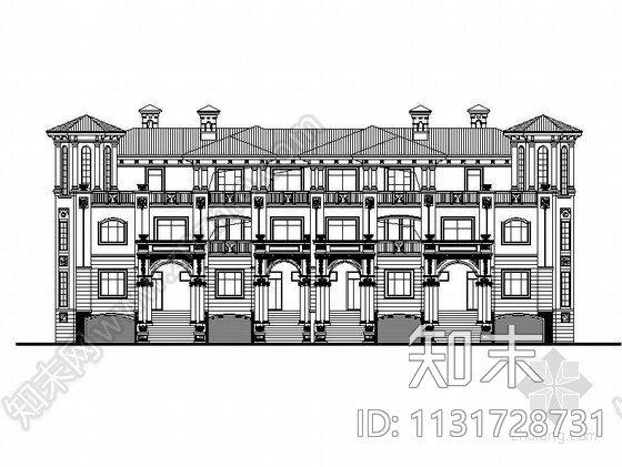 四川三层庄园式风格联排式别墅建筑施工图（含效果图）施工图下载【ID:1131728731】