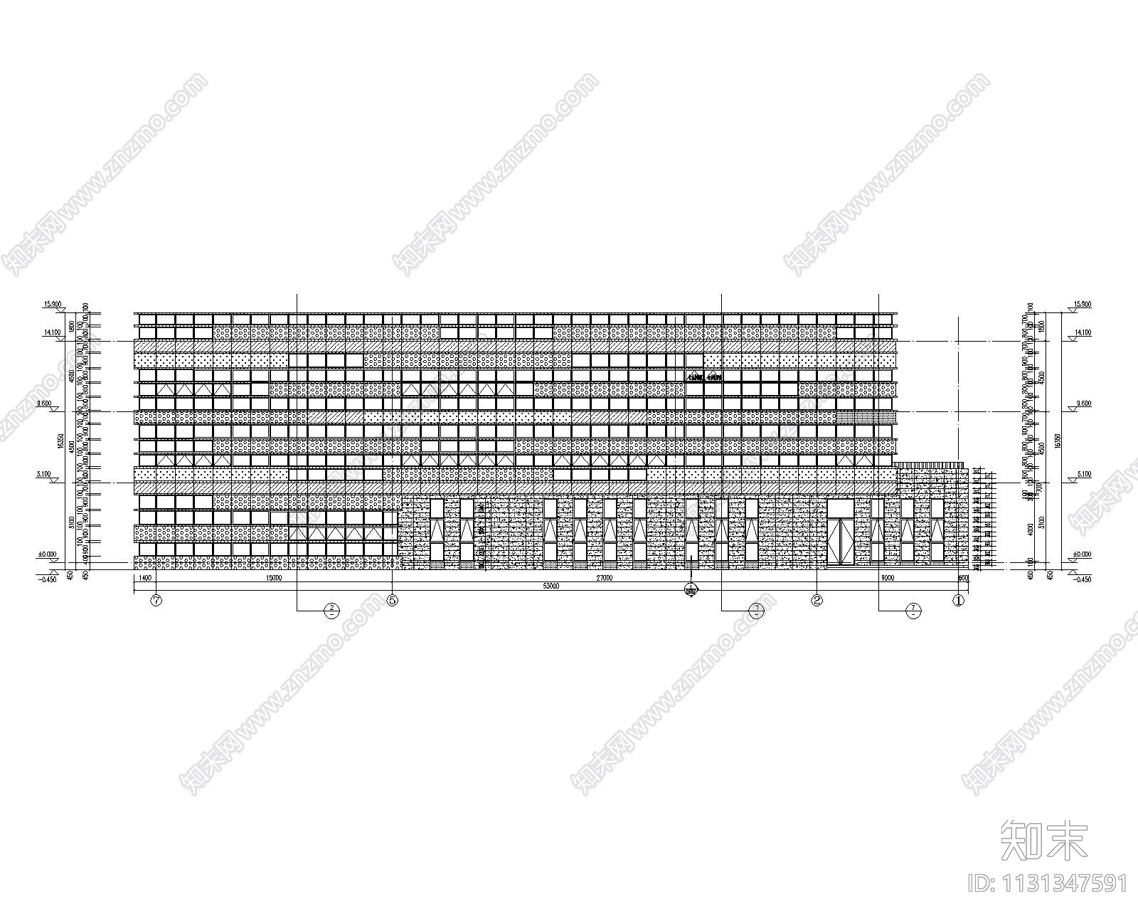 框架结构学生食堂铝板幕墙施工图2022+60P施工图下载【ID:1131347591】