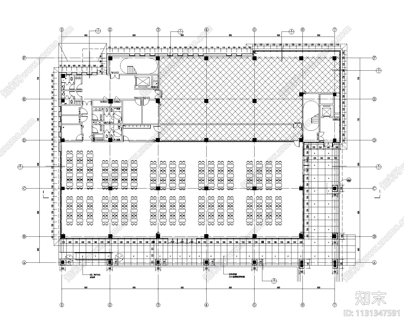 框架结构学生食堂铝板幕墙施工图2022+60P施工图下载【ID:1131347591】