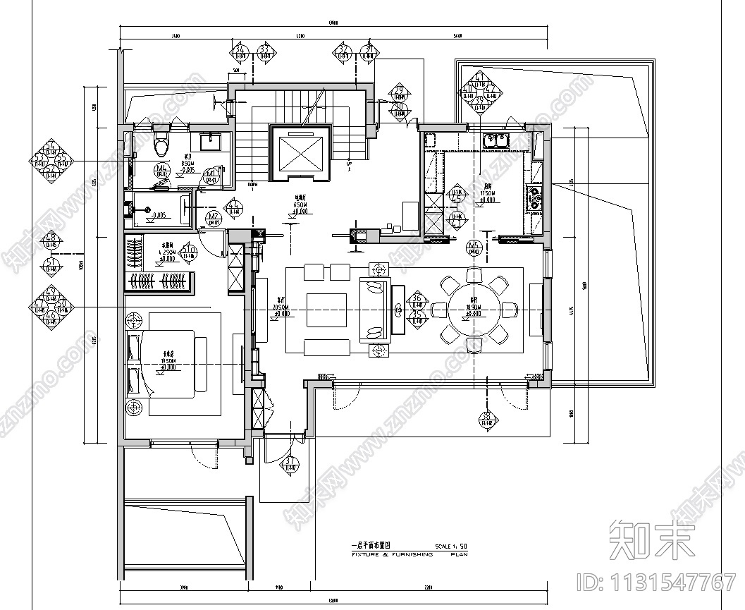 江苏苏州现代中式别墅CAD施工图+效果图施工图下载【ID:1131547767】