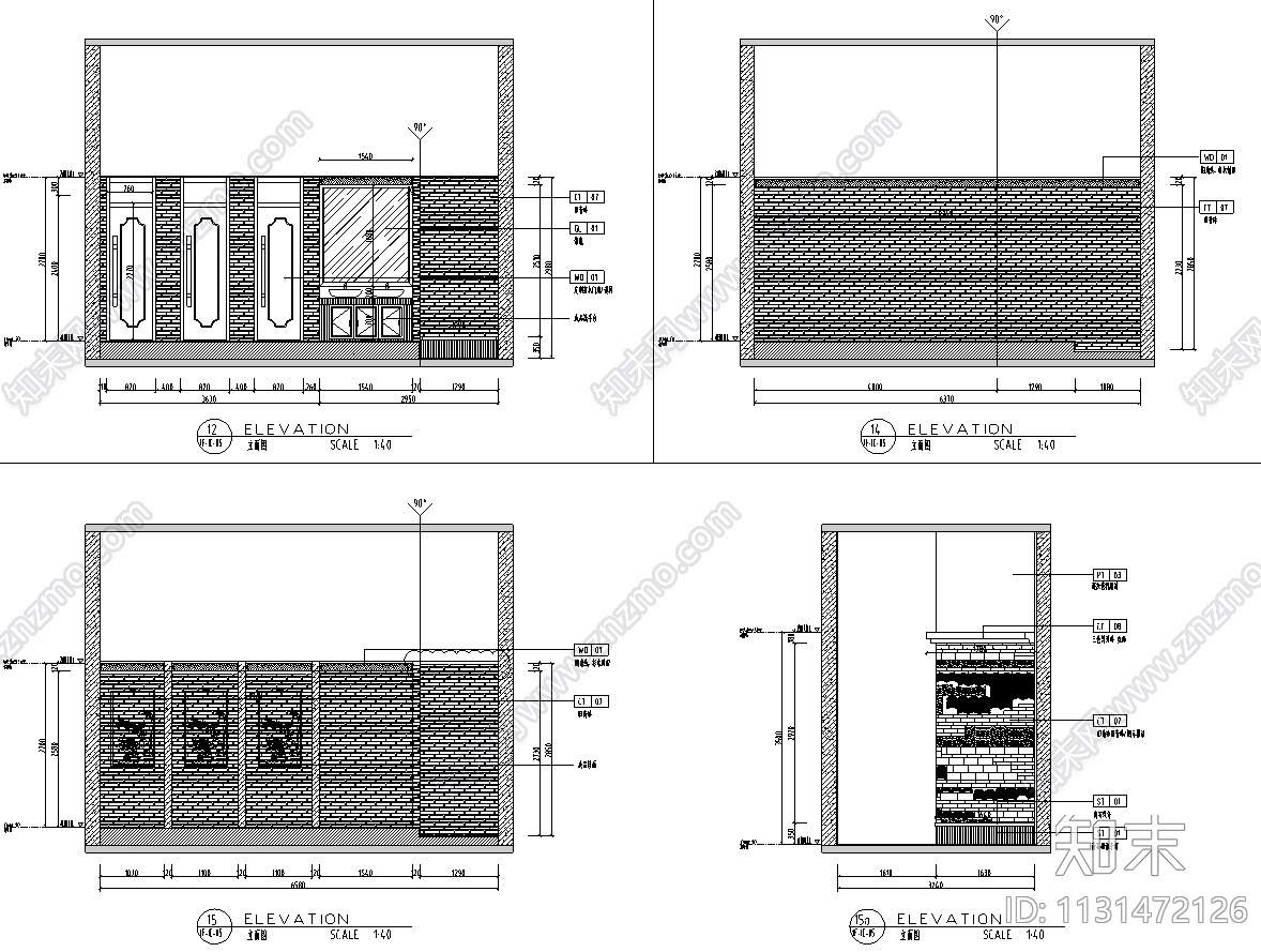 湖北中式风连锁火锅店全套施工图+报价书cad施工图下载【ID:1131472126】