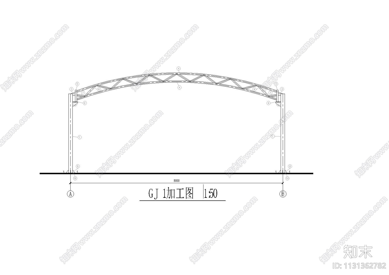 钢结构温室蔬菜大棚施工图（CAD、8张）施工图下载【ID:1131362782】