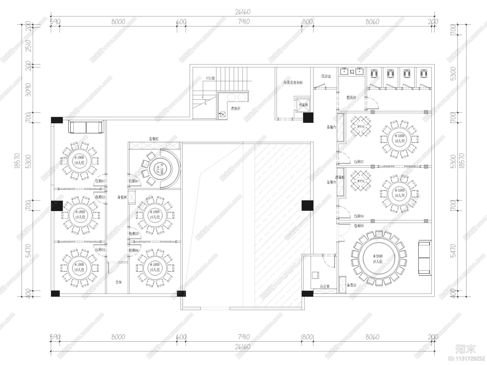 安徽合肥600㎡中餐厅室内装修设计施工图cad施工图下载【ID:1131729252】