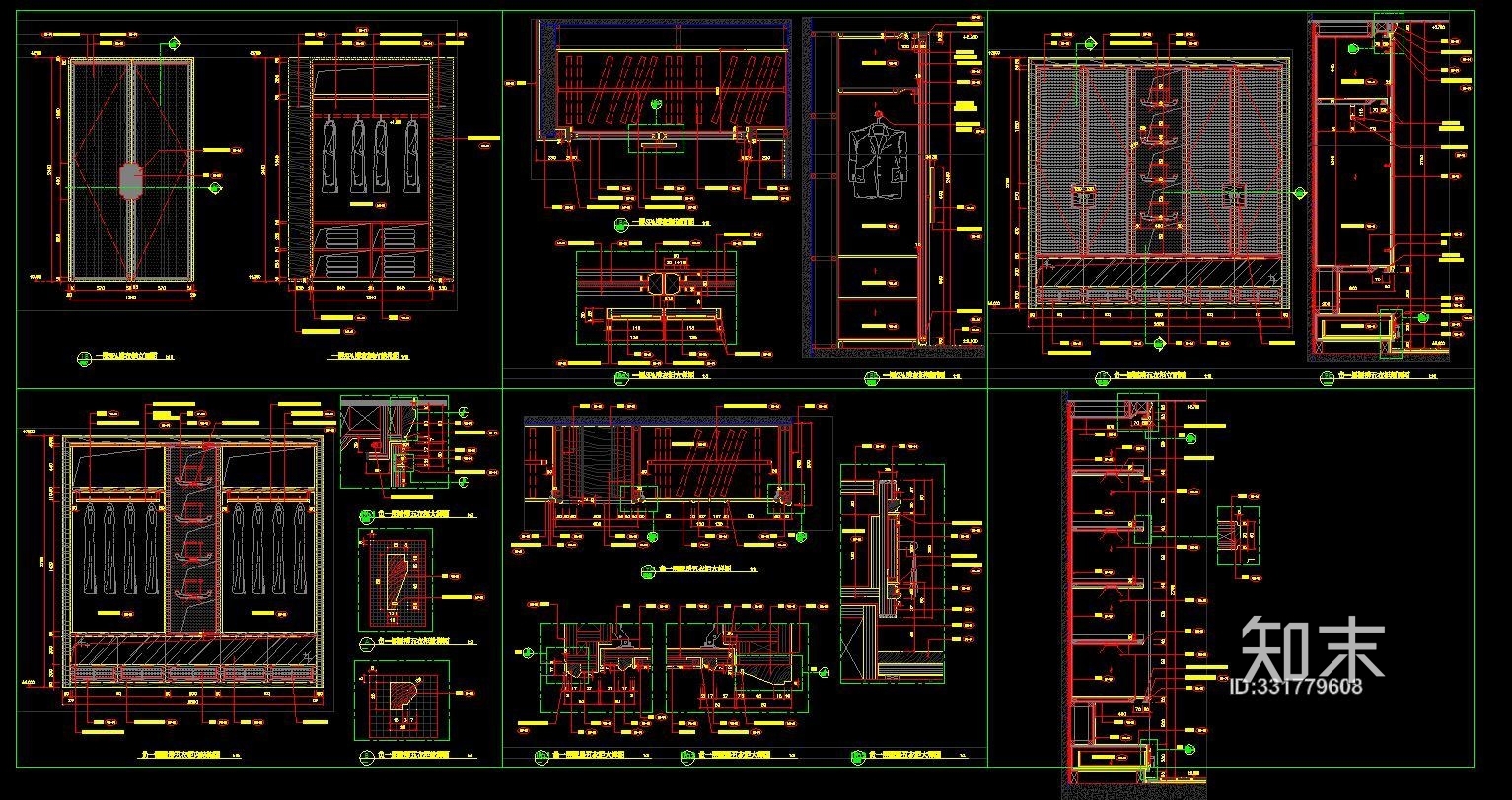 衣帽柜衣柜鞋柜衣帽间CAD节点大样施工图下载【ID:331779608】