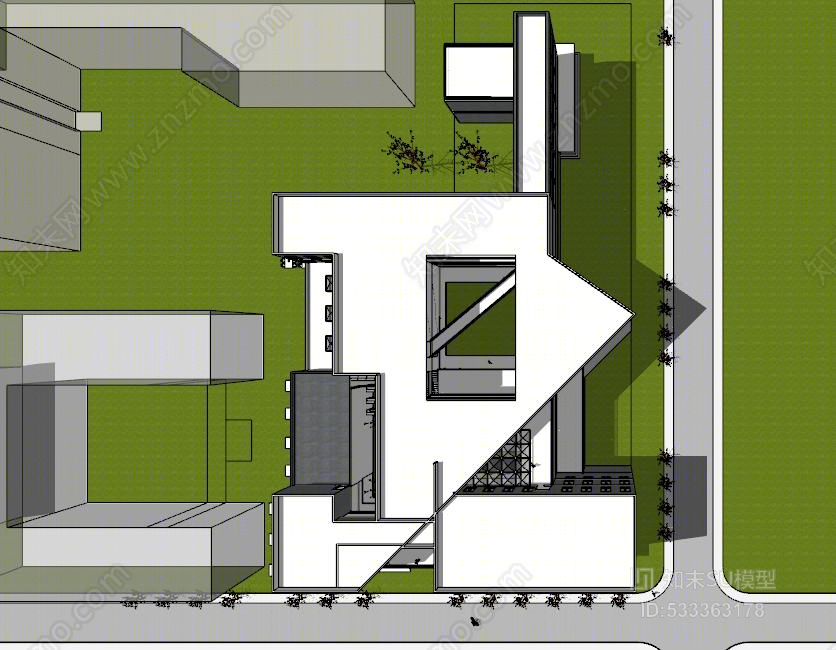 某高校图书馆设计室外SU模型下载【ID:533363178】