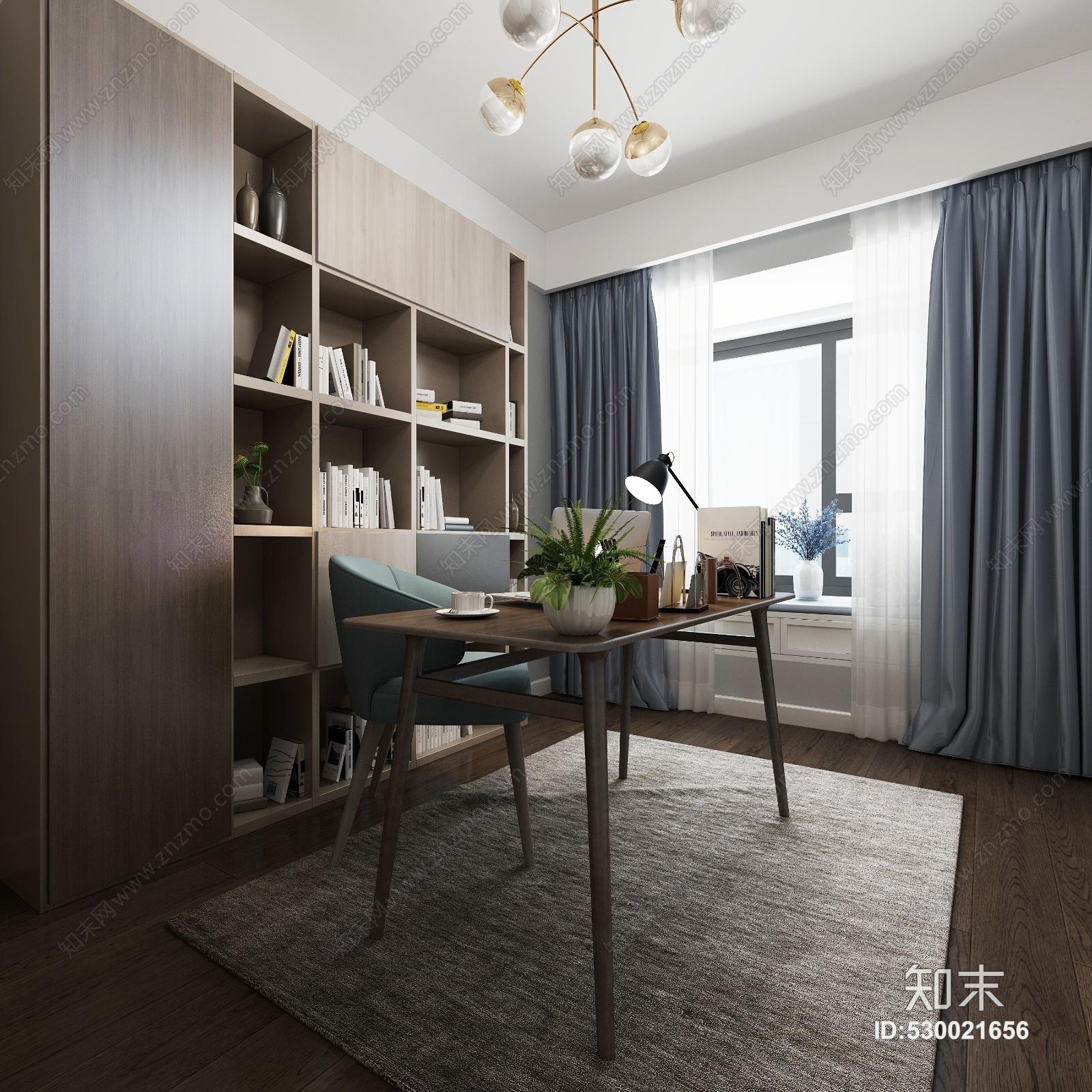 北欧书房书桌书架3D模型下载【ID:530021656】