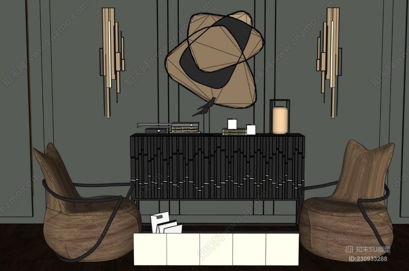 现代风格玄关柜装饰柜餐边柜编钟SU模型下载【ID:230933288】