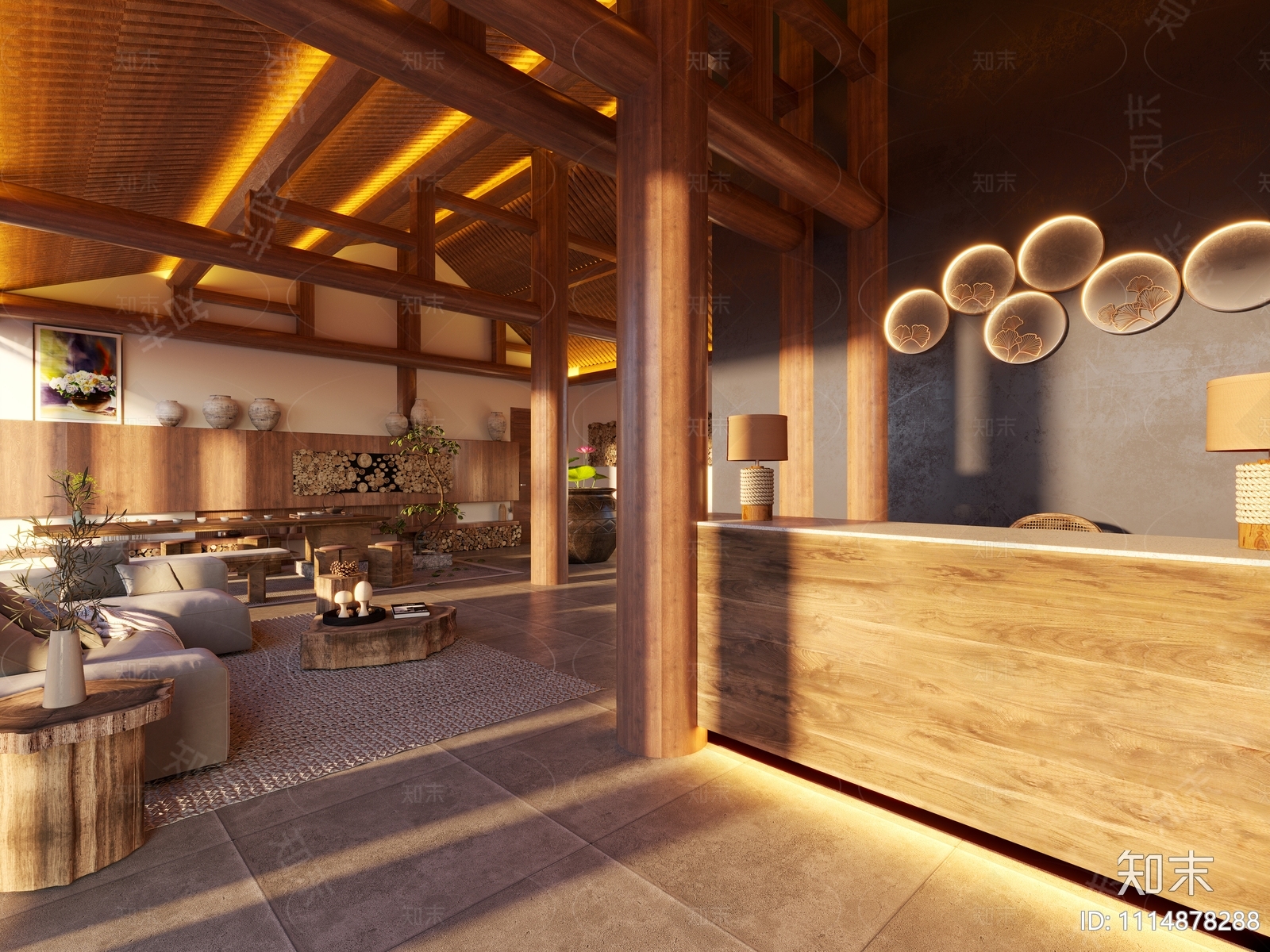 侘寂民宿接待大厅3D模型下载【ID:1114878288】_知末3d模型网