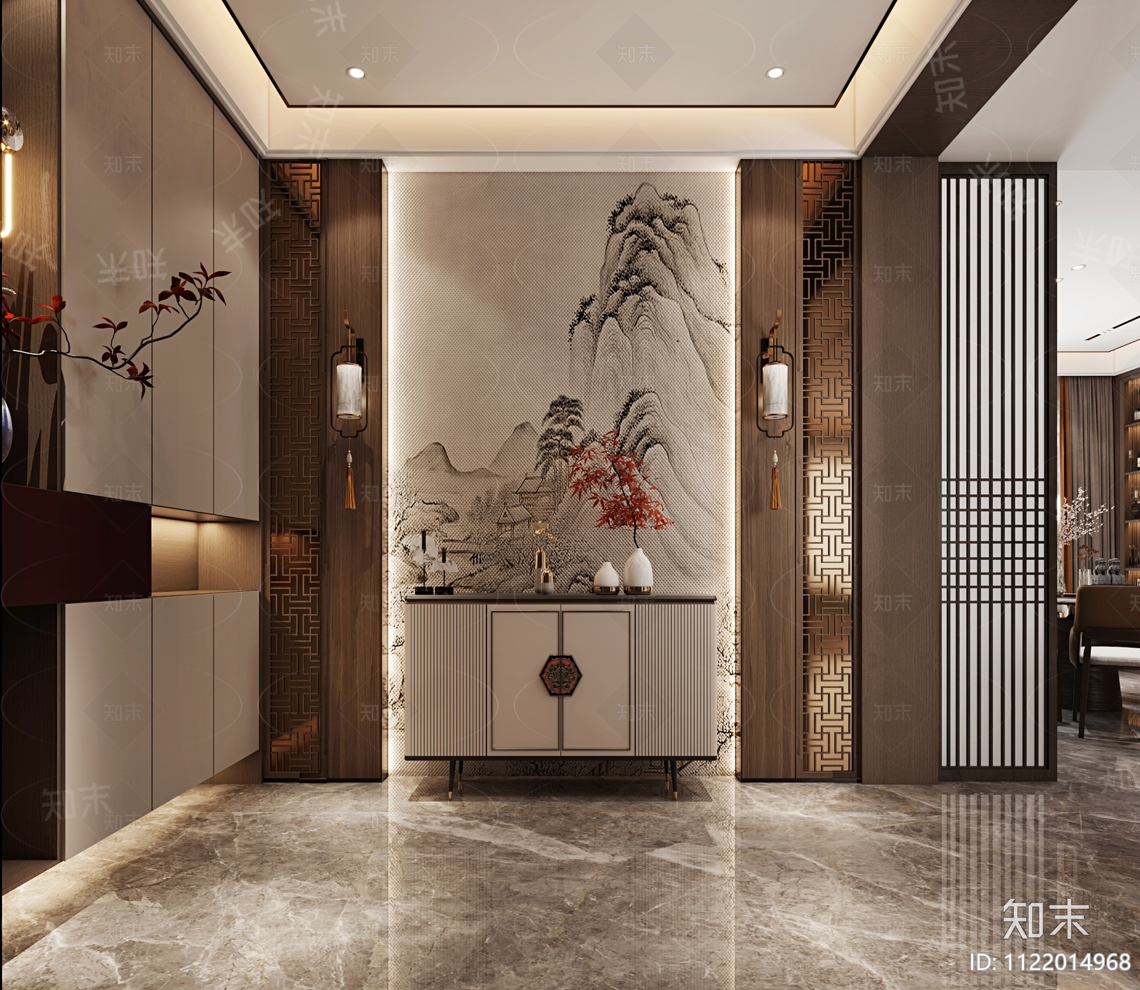 新中式玄关3D模型下载【ID:1122014968】_知末3d模型网
