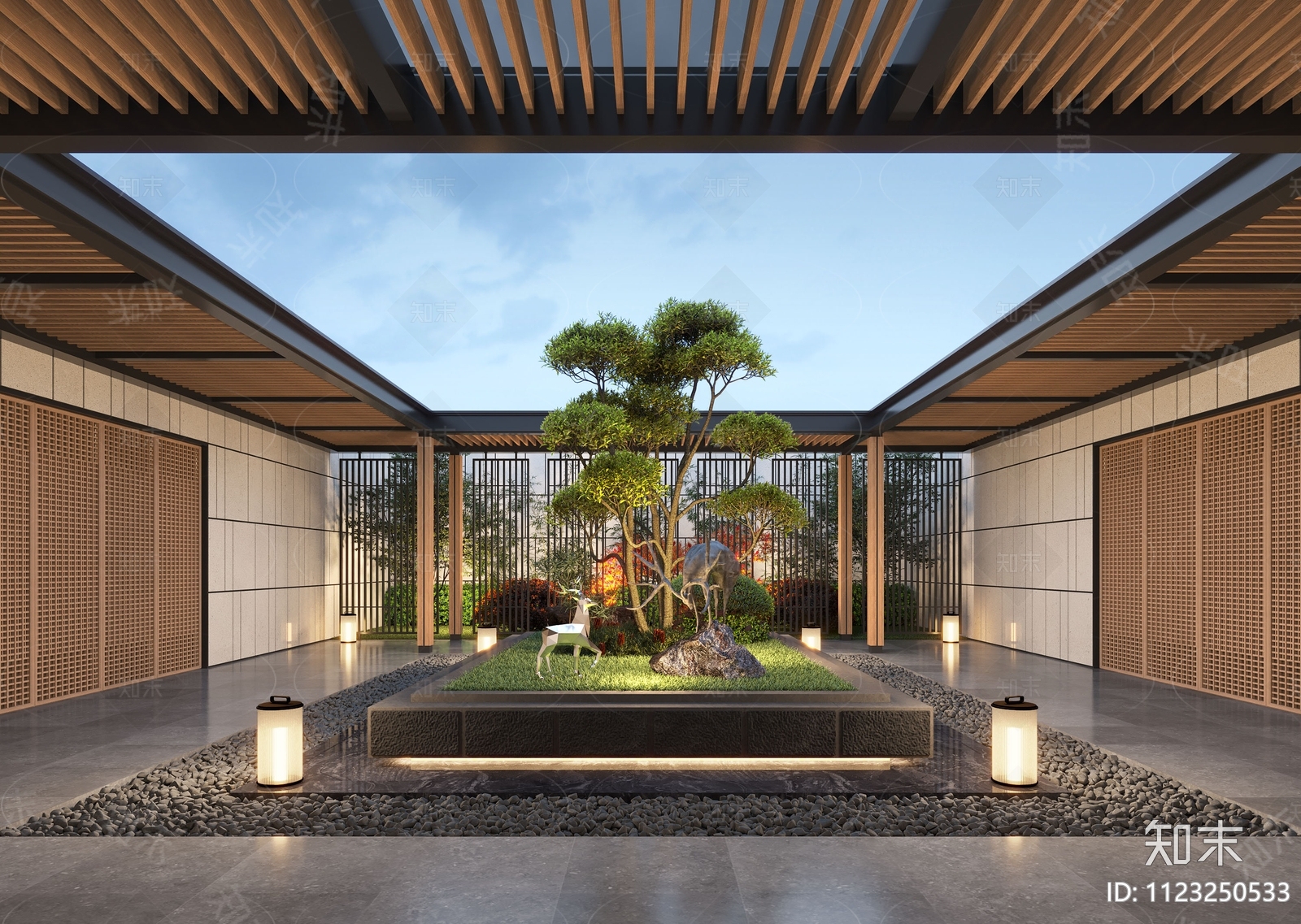 新中式庭院景观3D模型下载【ID:1123250533】_知末3d模型网