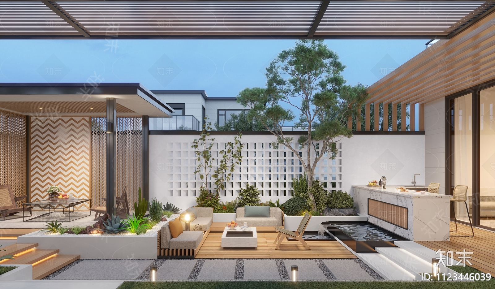 现代庭院3D模型下载【ID:1123446039】_知末3d模型网