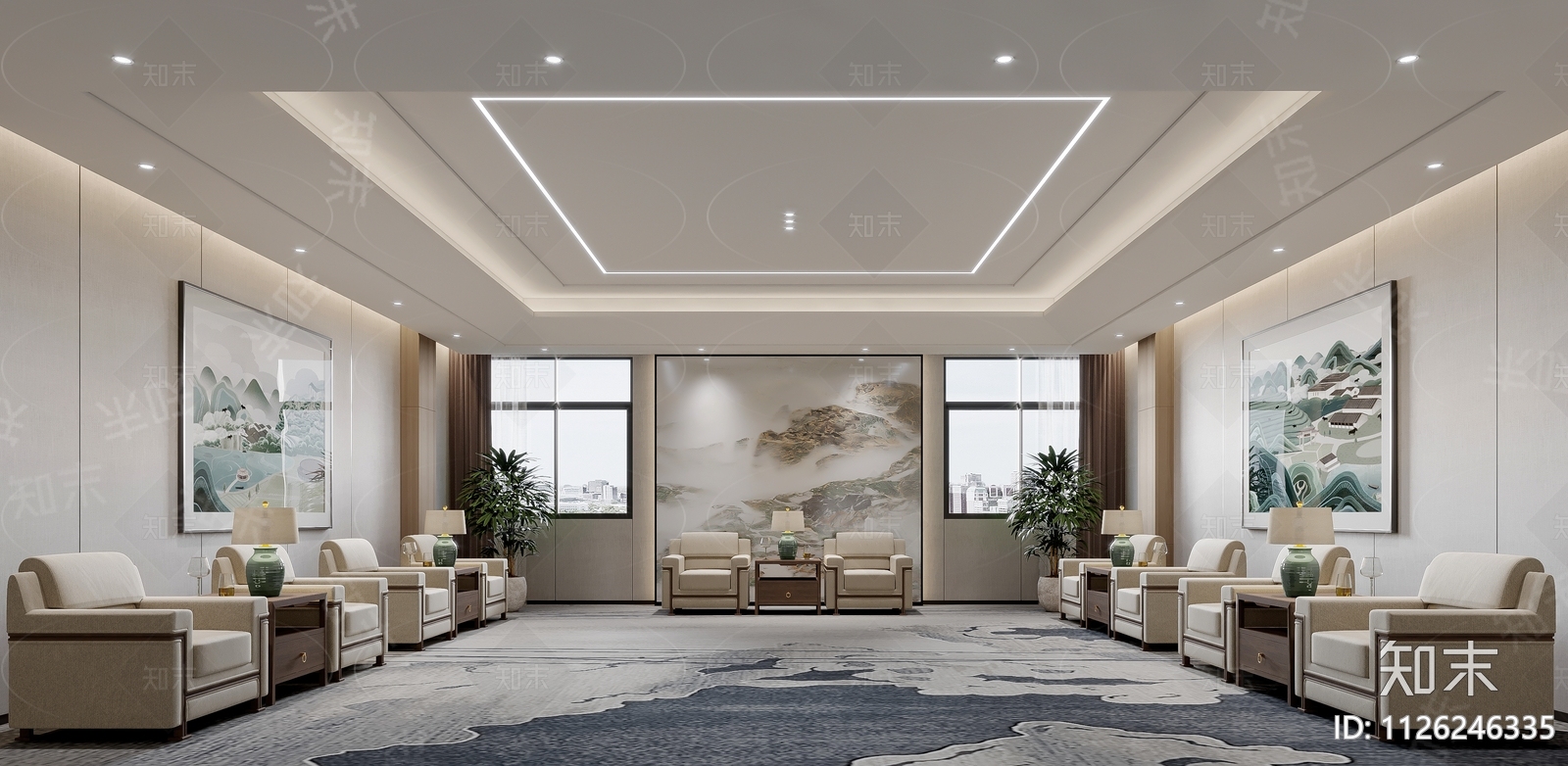 新中式会客室3D模型下载【ID:1126246335】_知末3d模型网