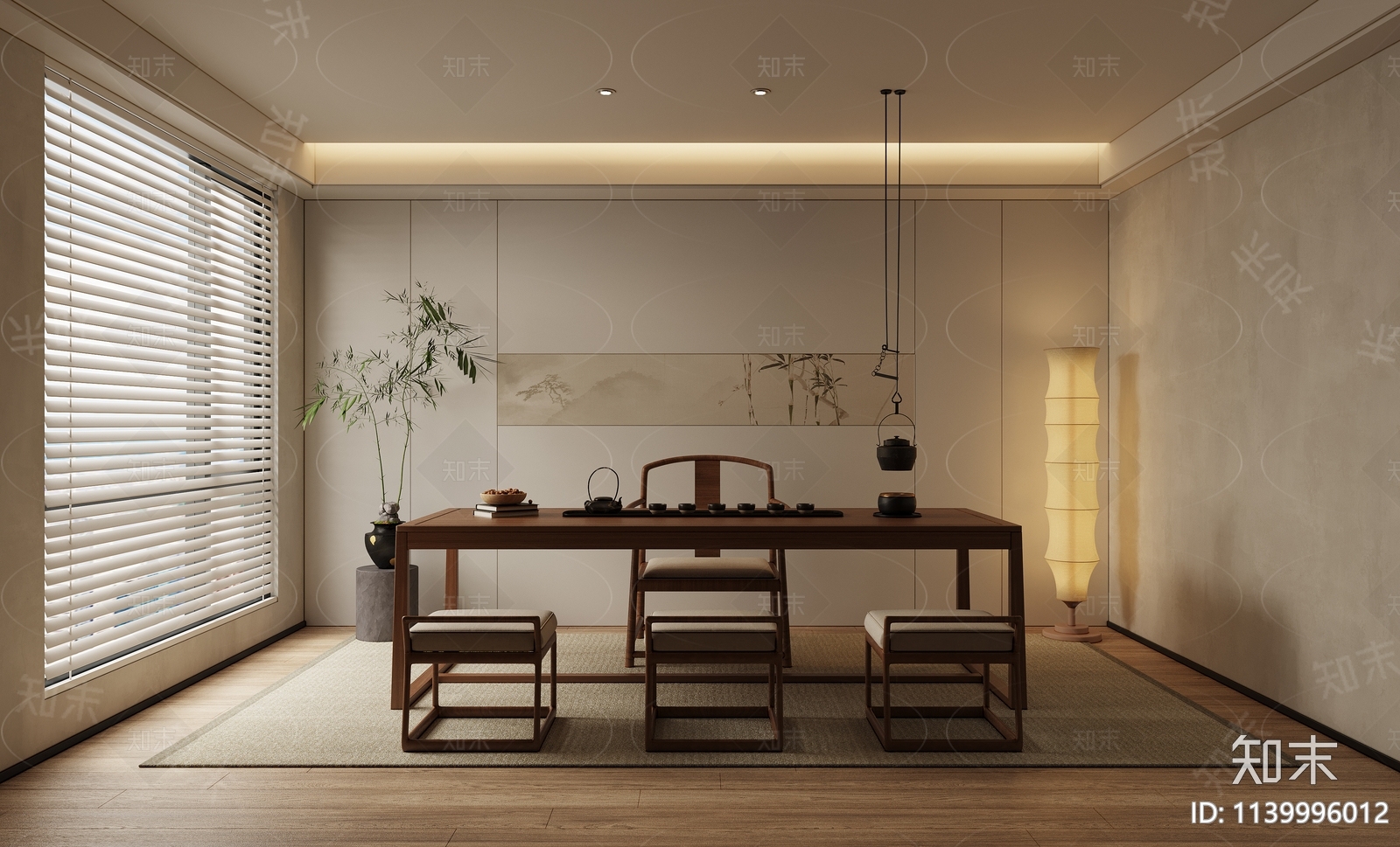 新中式禅意茶室3D模型下载【ID:1140015978】_知末3d模型网