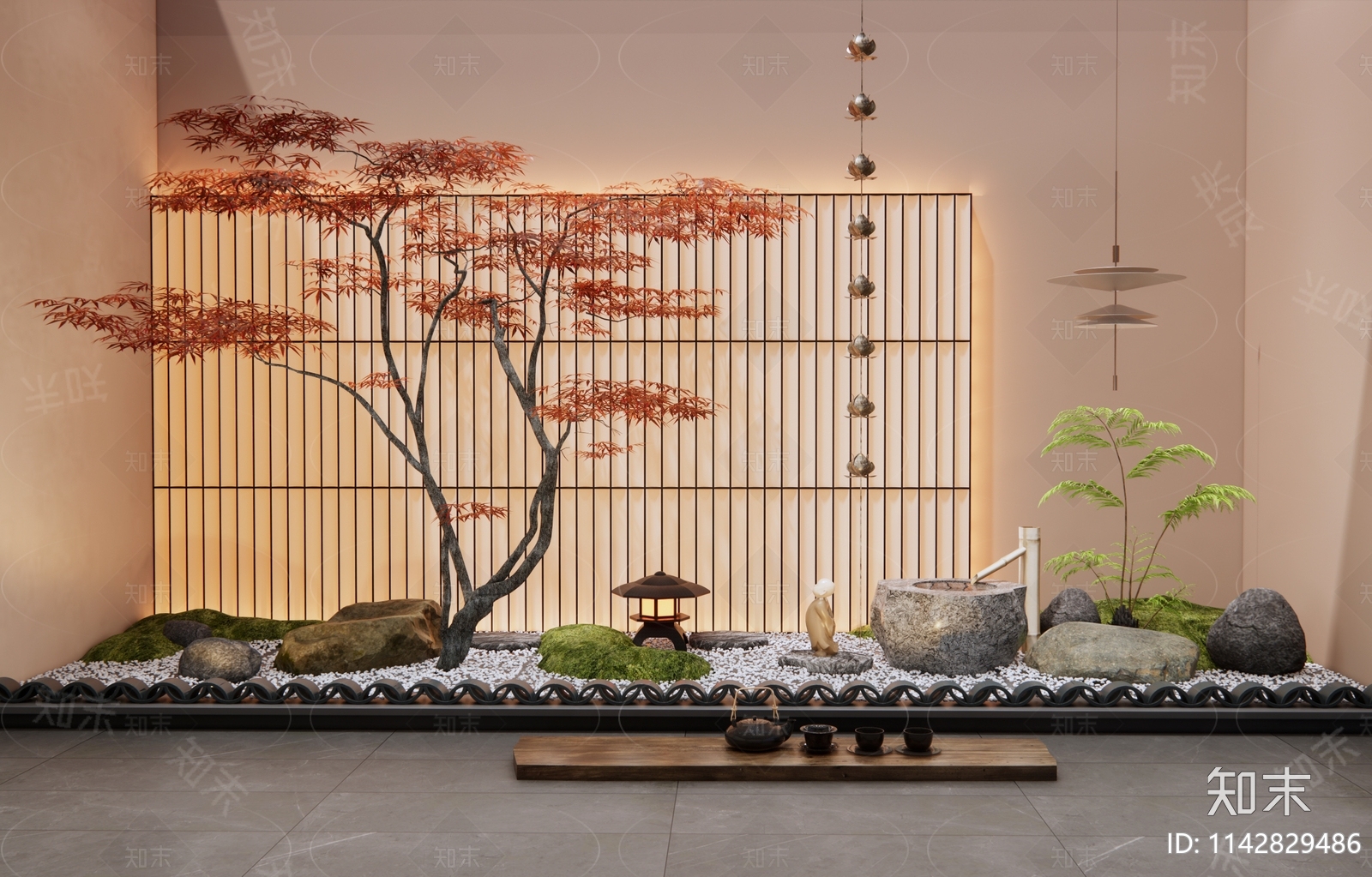 日式室内景观造景3D模型下载【ID:1142829486】_知末3d模型网