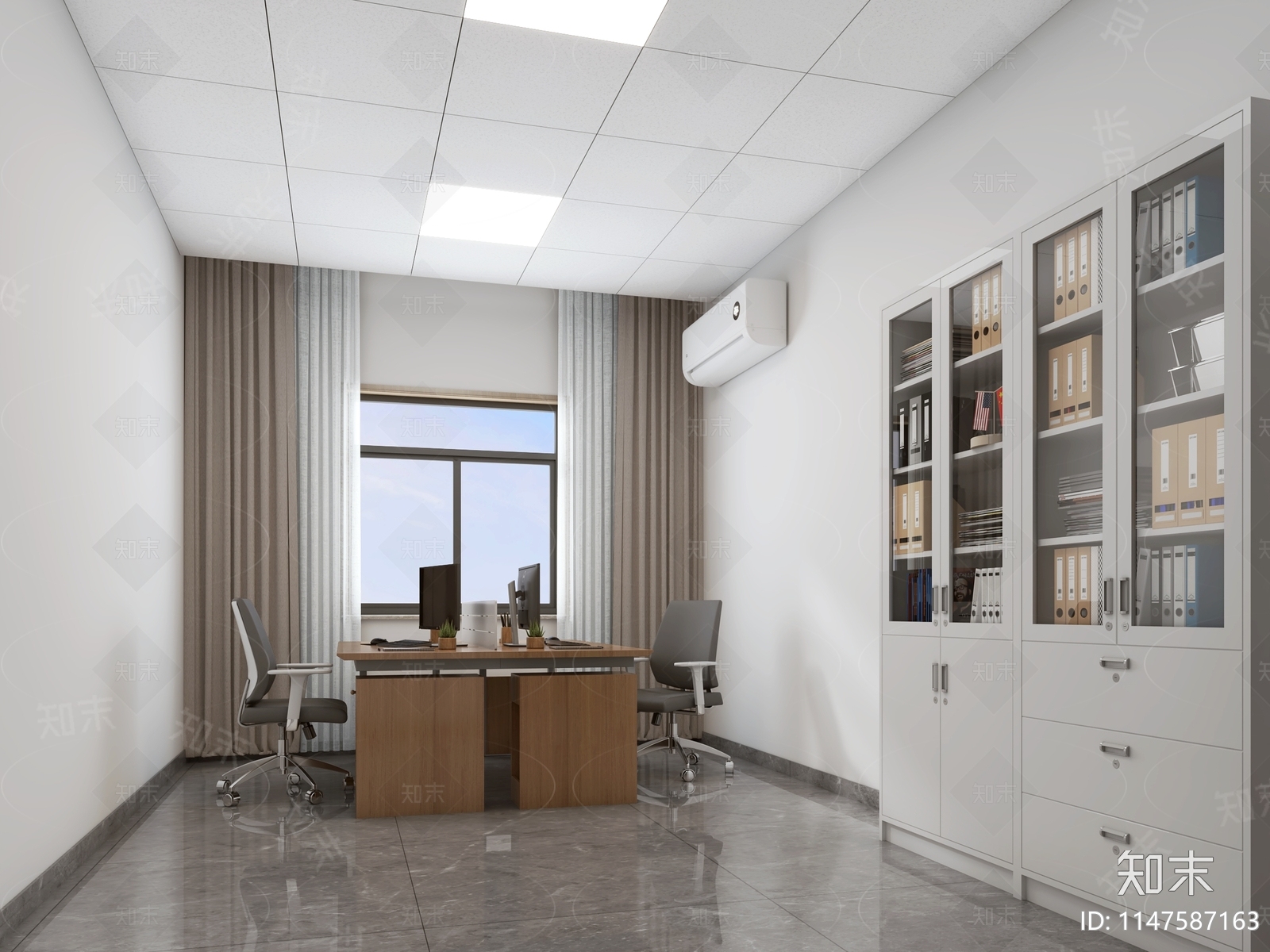简单现代双人办公室3D模型下载【ID:1147587163】_知末3d模型网